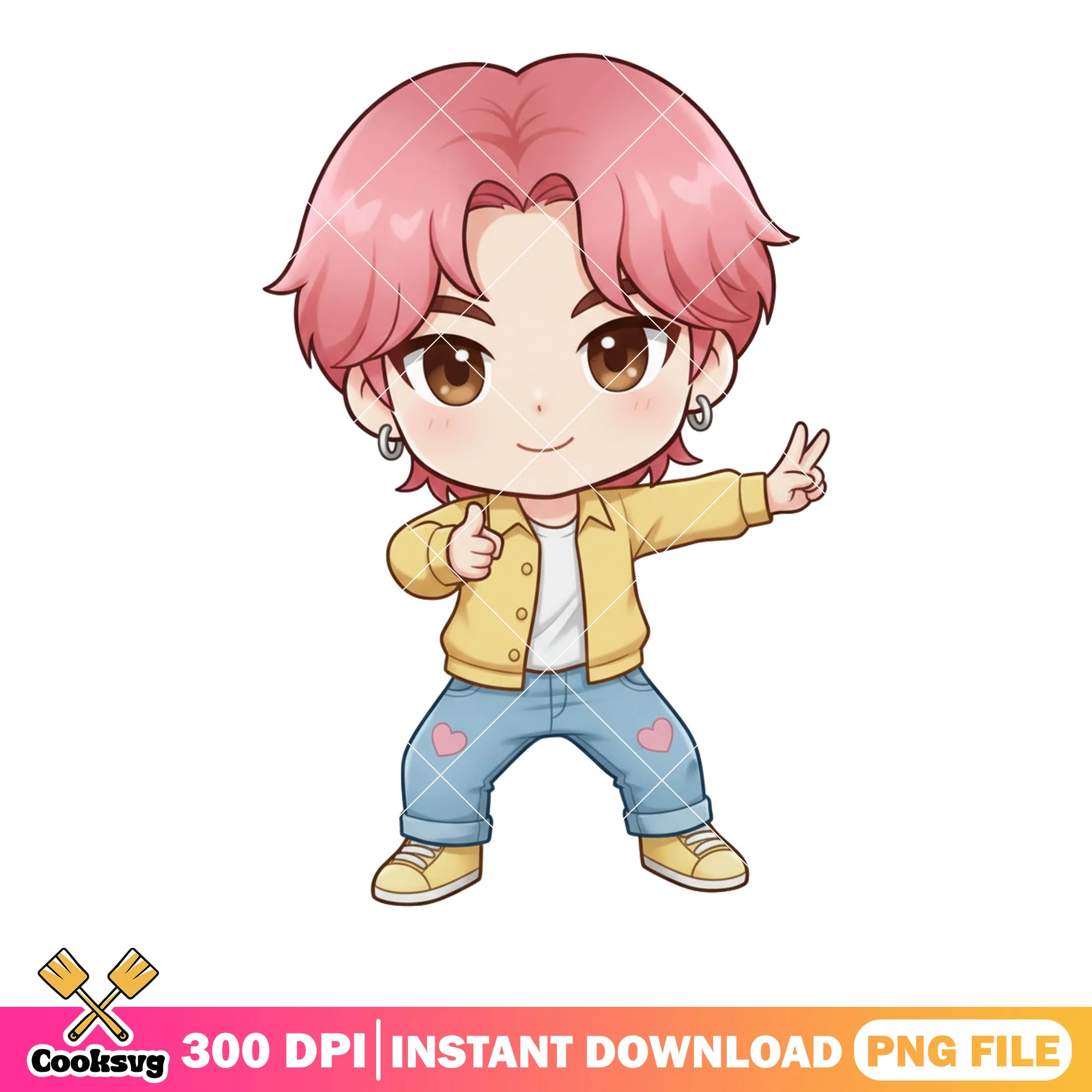 Sticker chibi boy kpop png, anime boy png, boy pink hair png