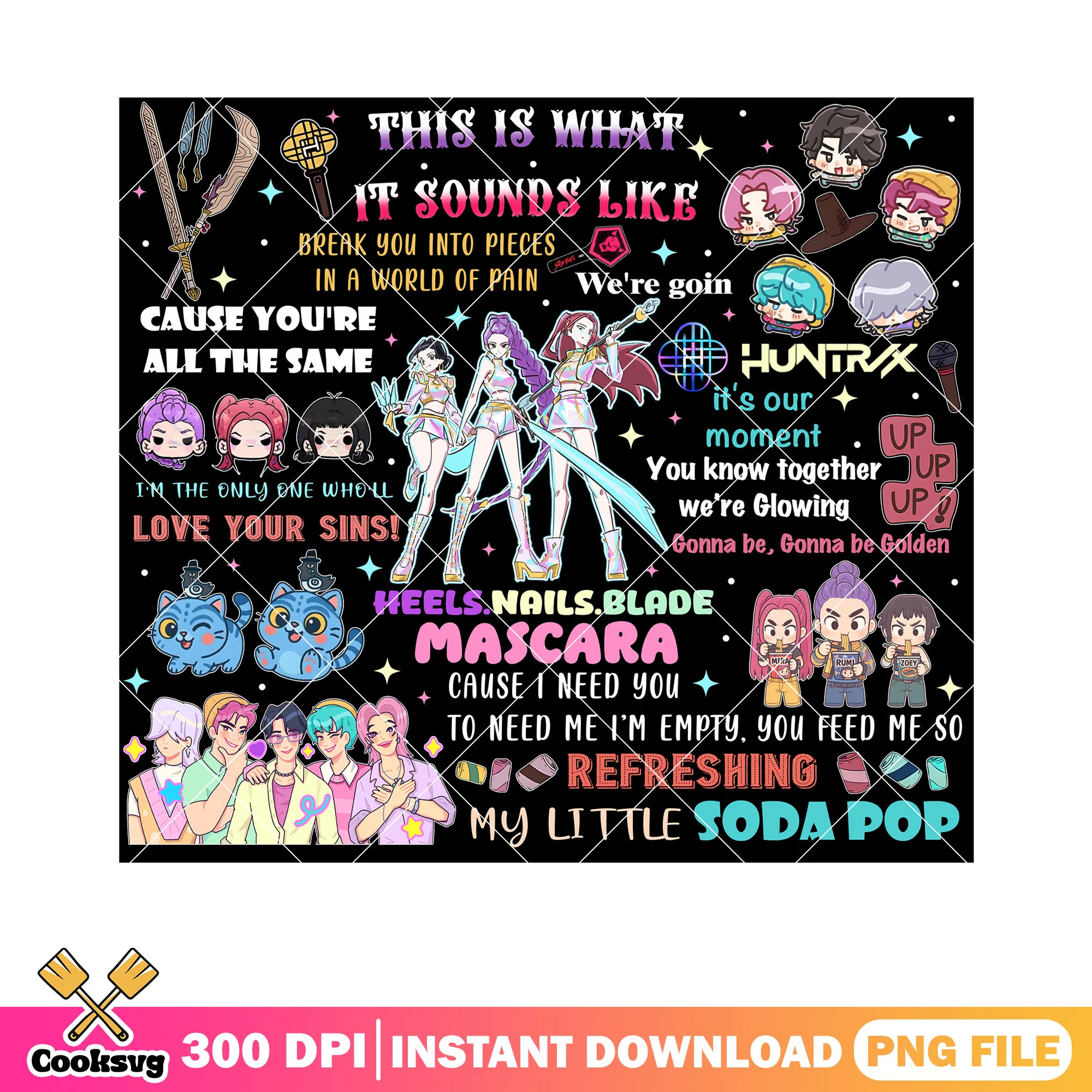 Sticker kpop poster anime png, card sticker png, chibi kpop png