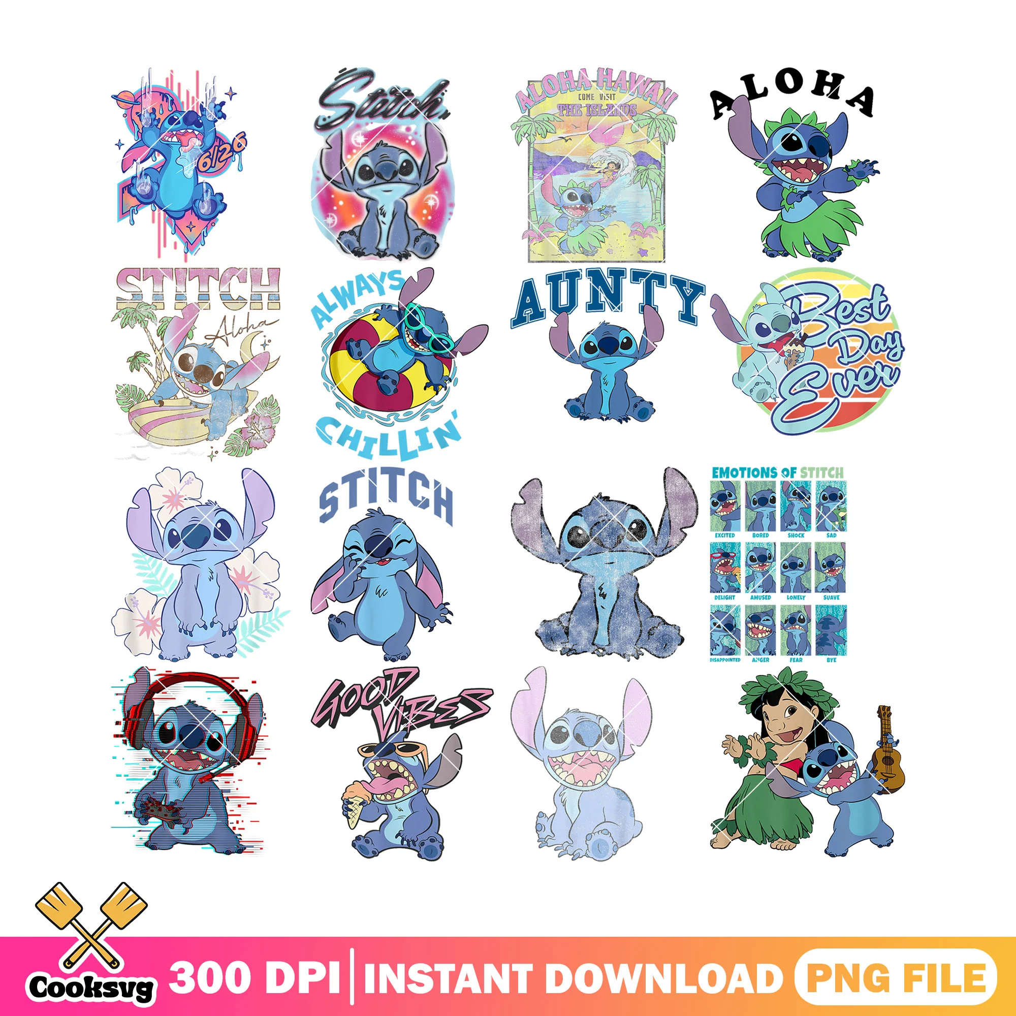 Stitch alway chillin png bundle, Stitch chill png, stitch aloha png