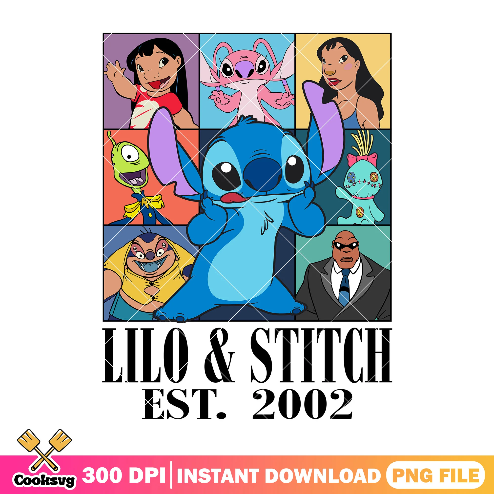 Stitch and lilo est 2002 png design, lilo and stitch png, stitch friends png