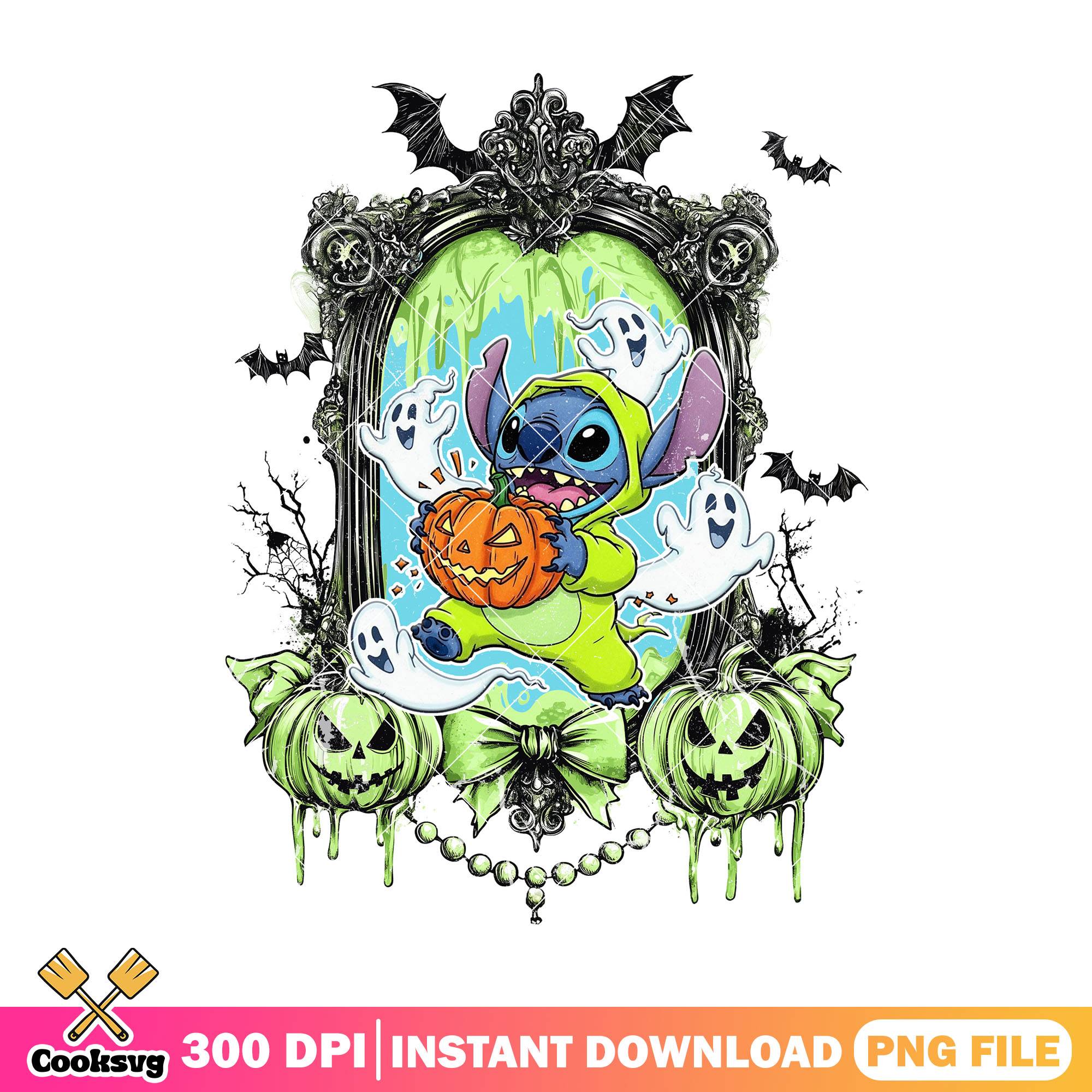 Stitch and pumpkin design png, stitch cute png, labubu halloween png