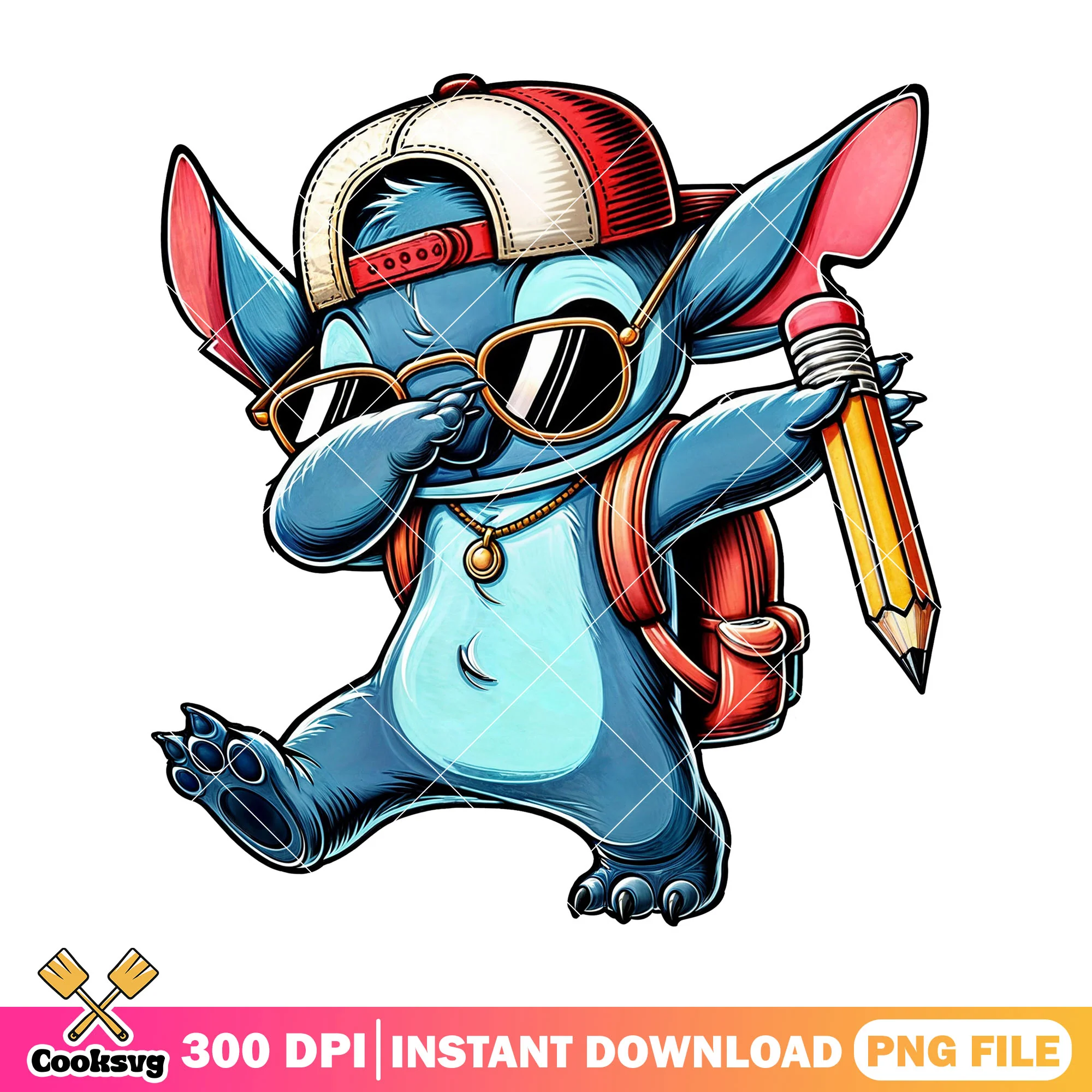 Stitch big pencil design png, stitch art png, happy back to school png