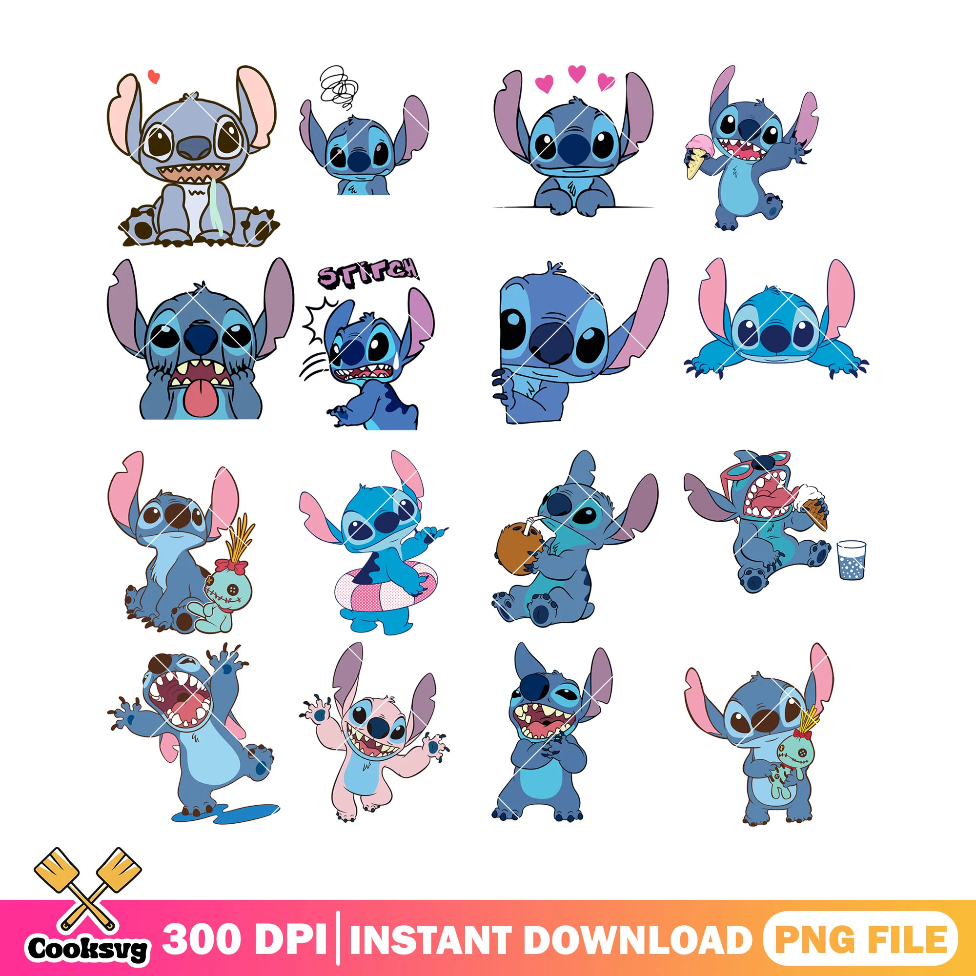 Stitch cute disney png bundle, cute stitch png, stitch emotion png