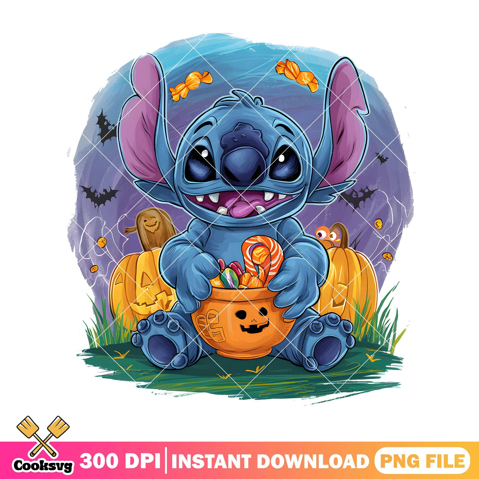 Stitch design pumpkins png, halloween movie png, disney plus png
