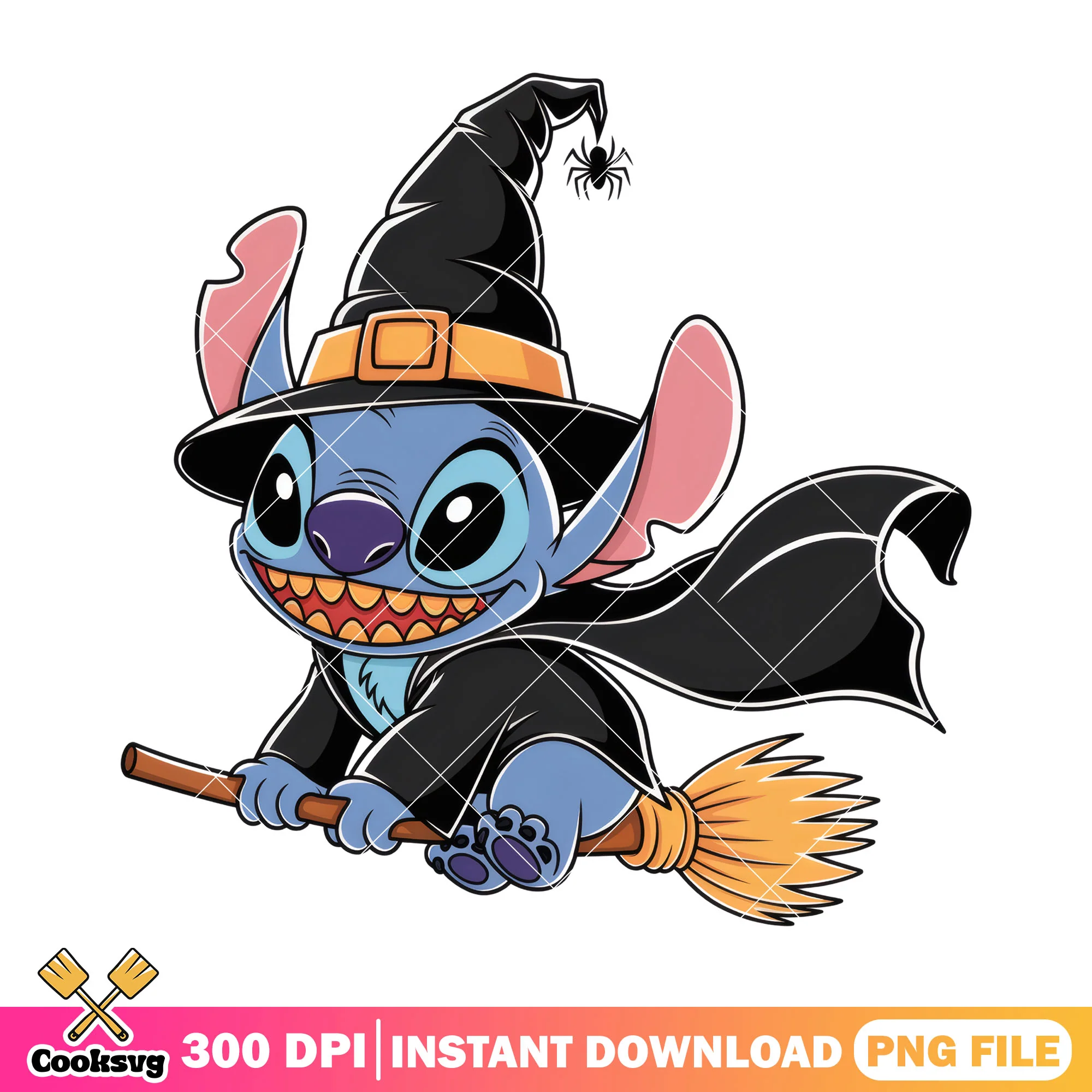 Stitch flying witch png, cute stitch png, halloween movies png