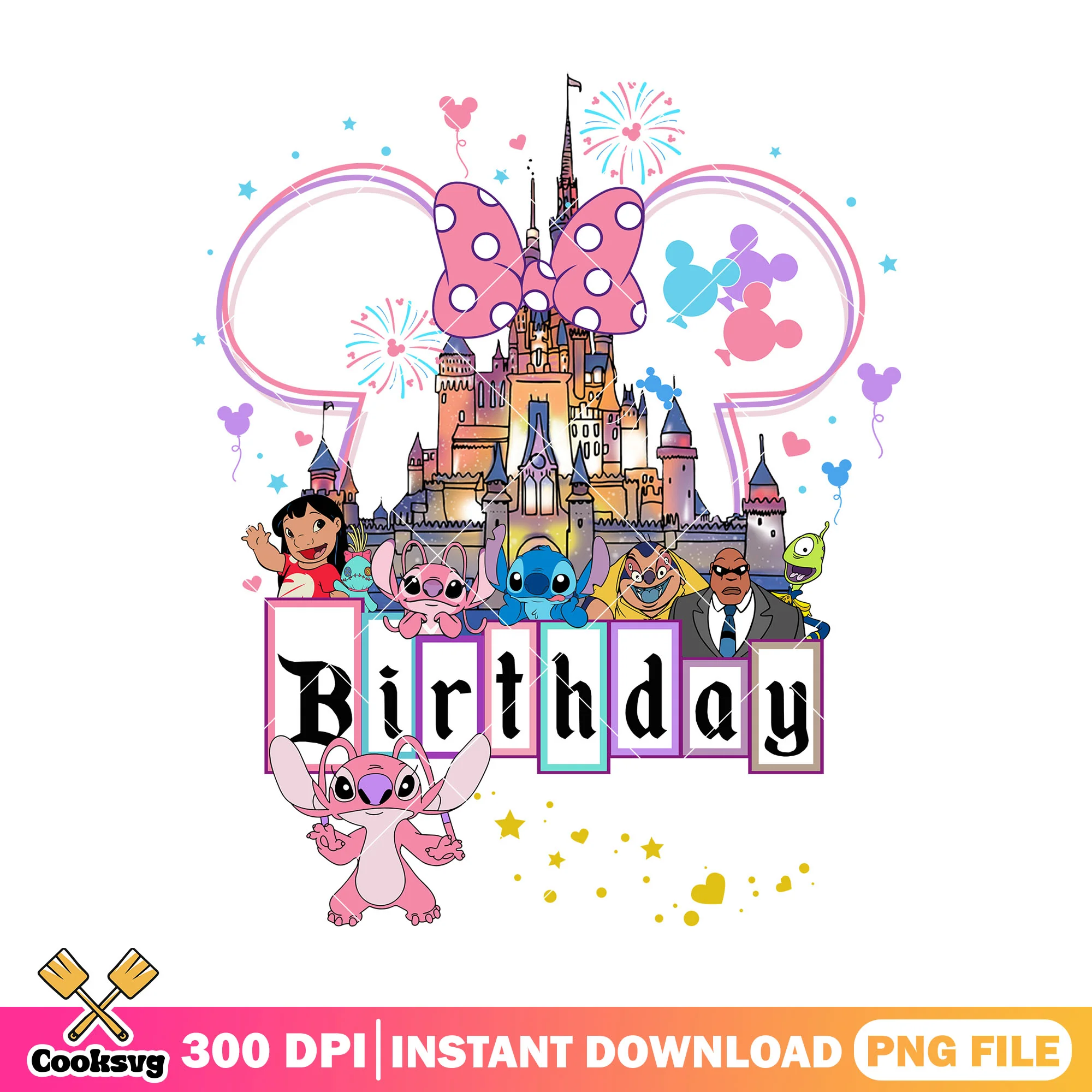 Stitch friends minnie birthday png, stitch birthday png, stitch lilo png