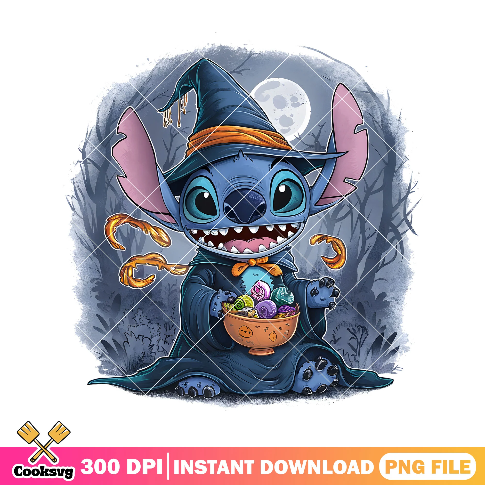 Stitch ghost bowl candy png, halloween decor png, disney movies png