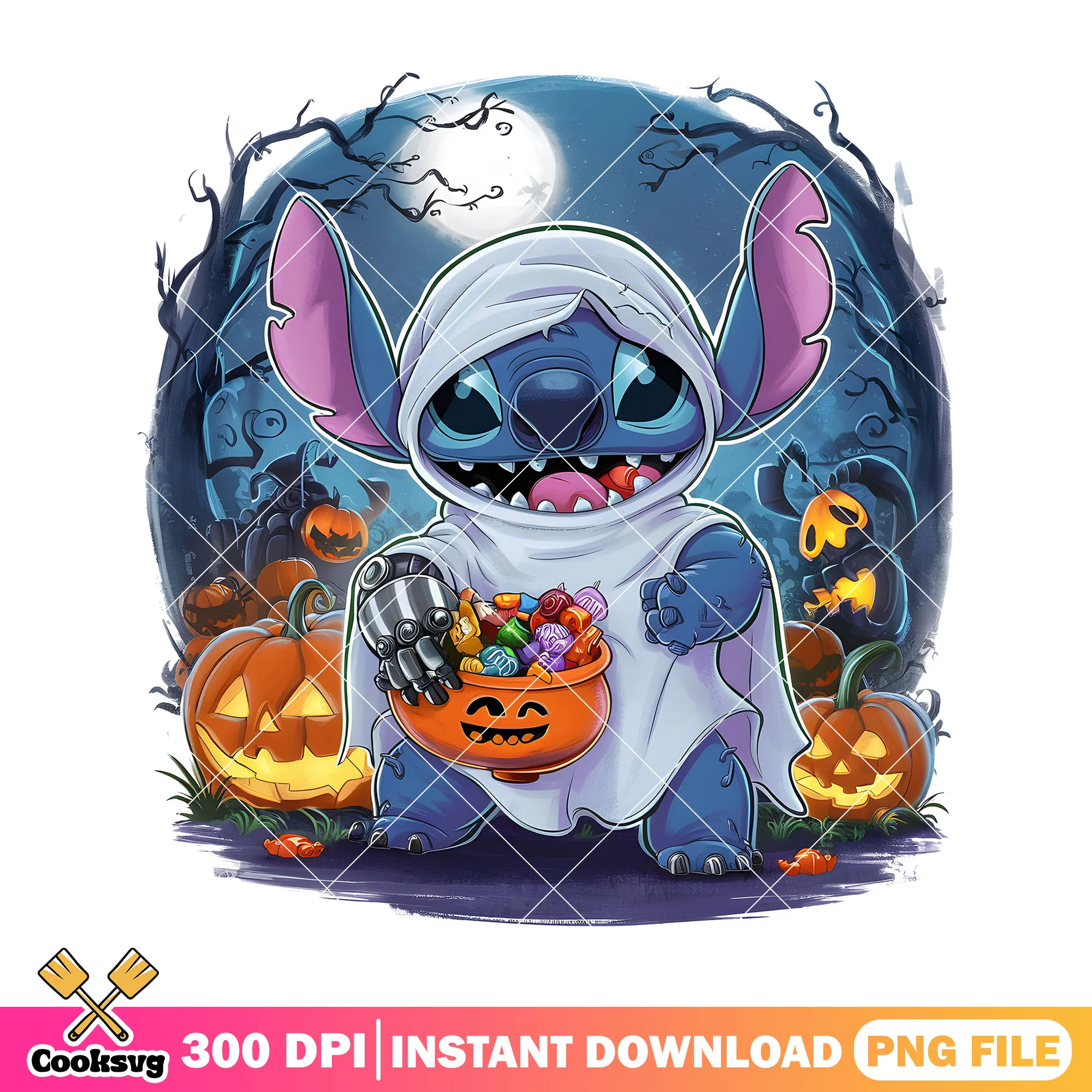 Stitch halloween ghost png, halloween cutome png, disney movie png