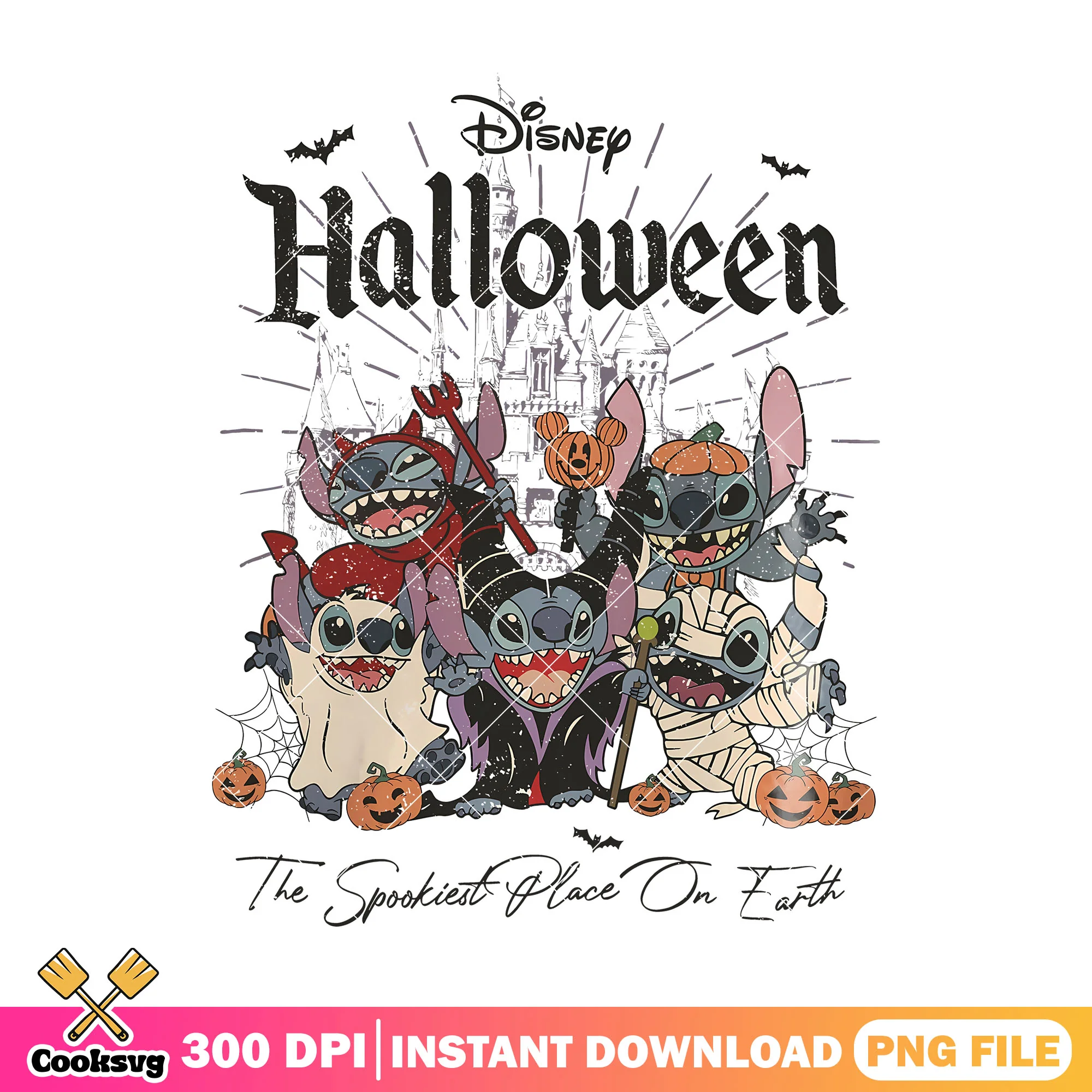 Stitch halloween spooky place png, stitch disney halloween png