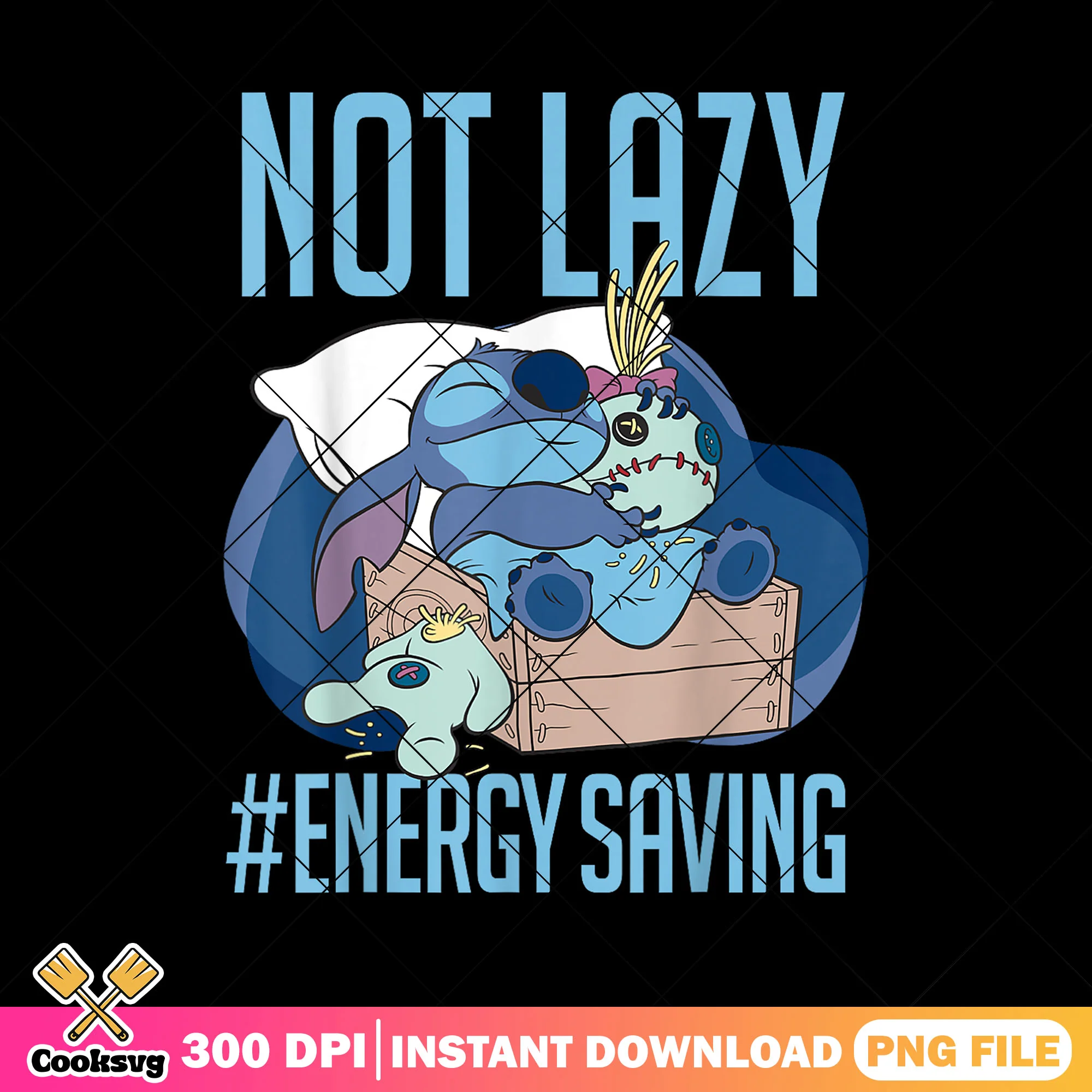 Stitch not lazy energy saving png, energy saving png, stitch sleeping png