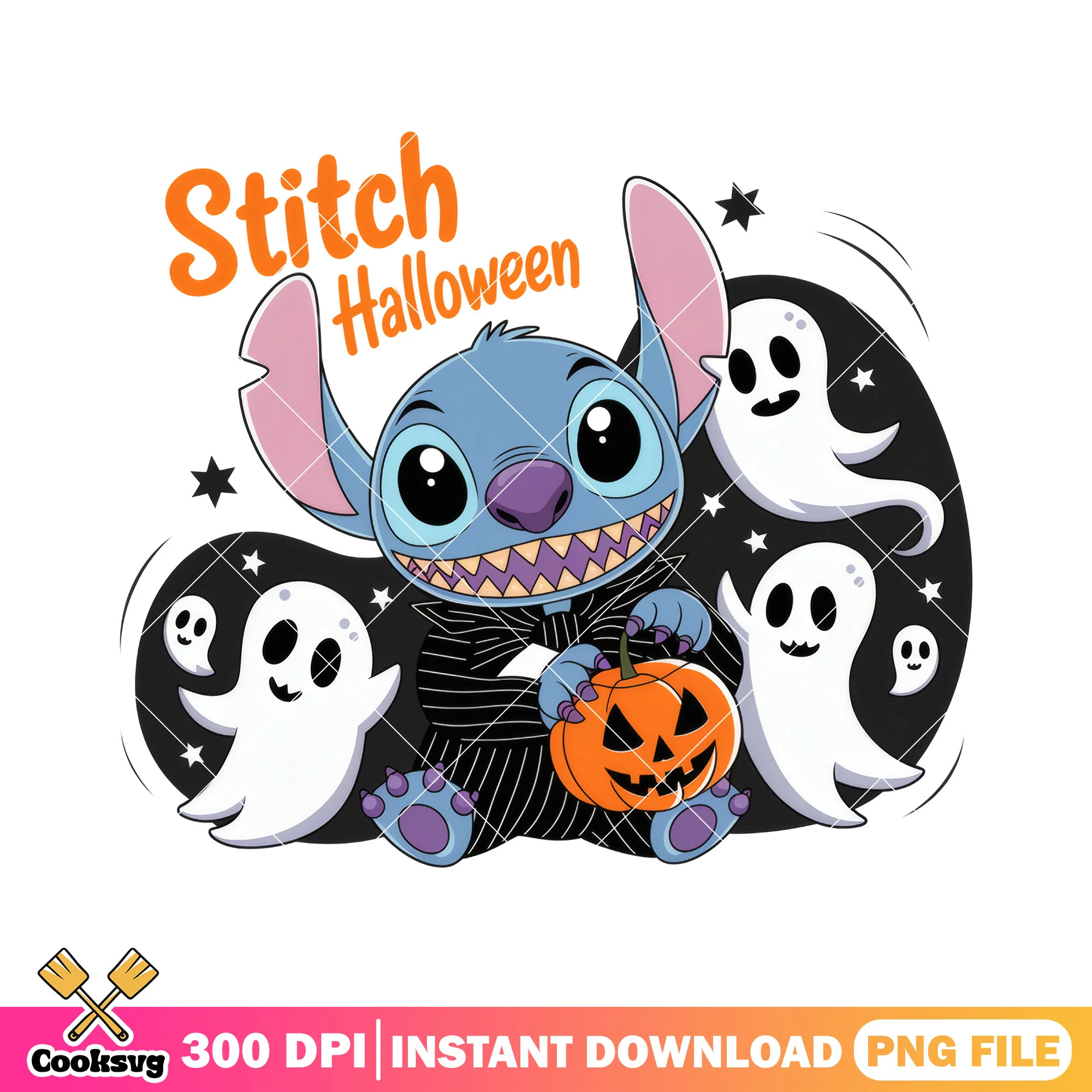 Stitch plays with ghost png, halloween horror png, stitch horror png