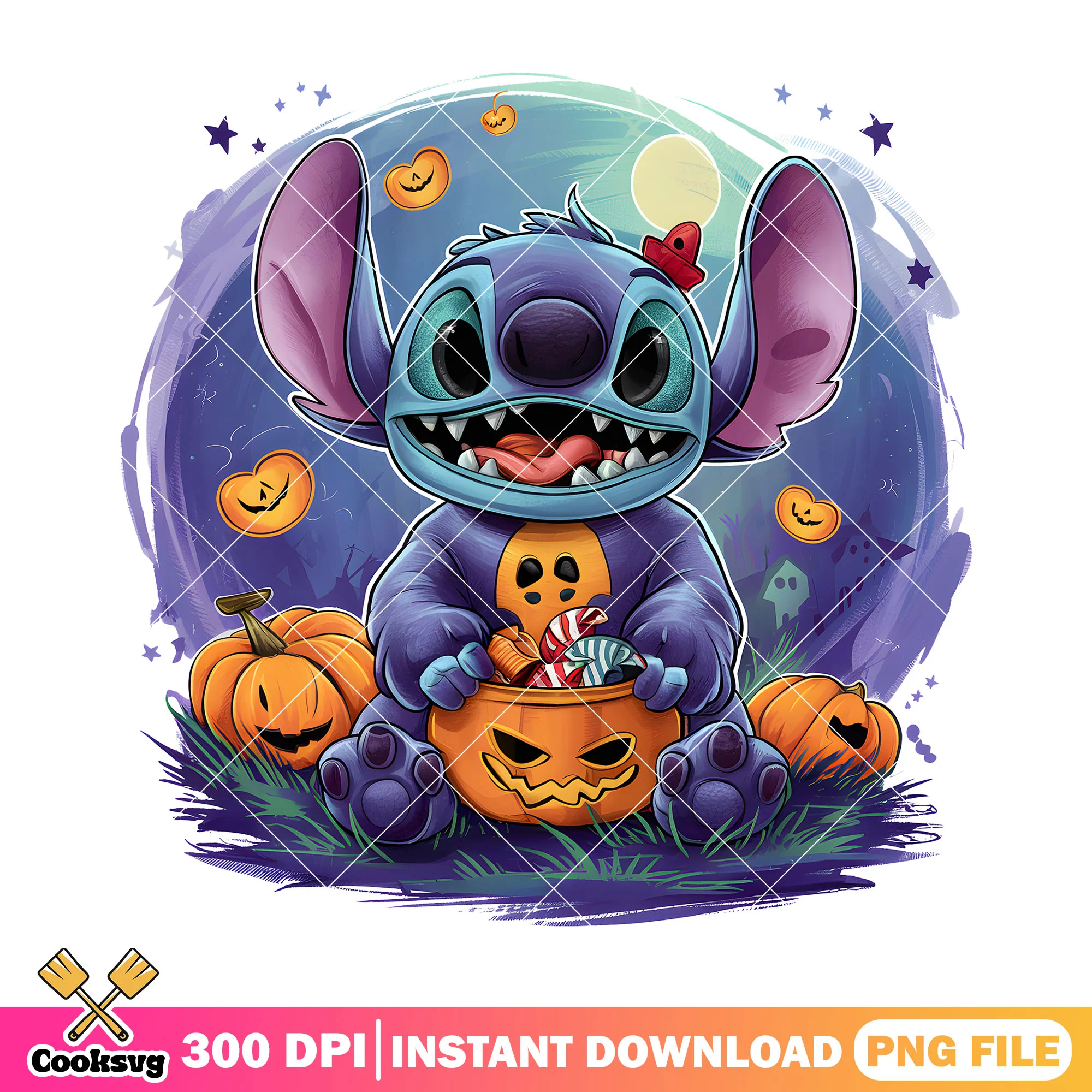 Stitch pumpkin bowl image png, halloween kids png, disney stitch png