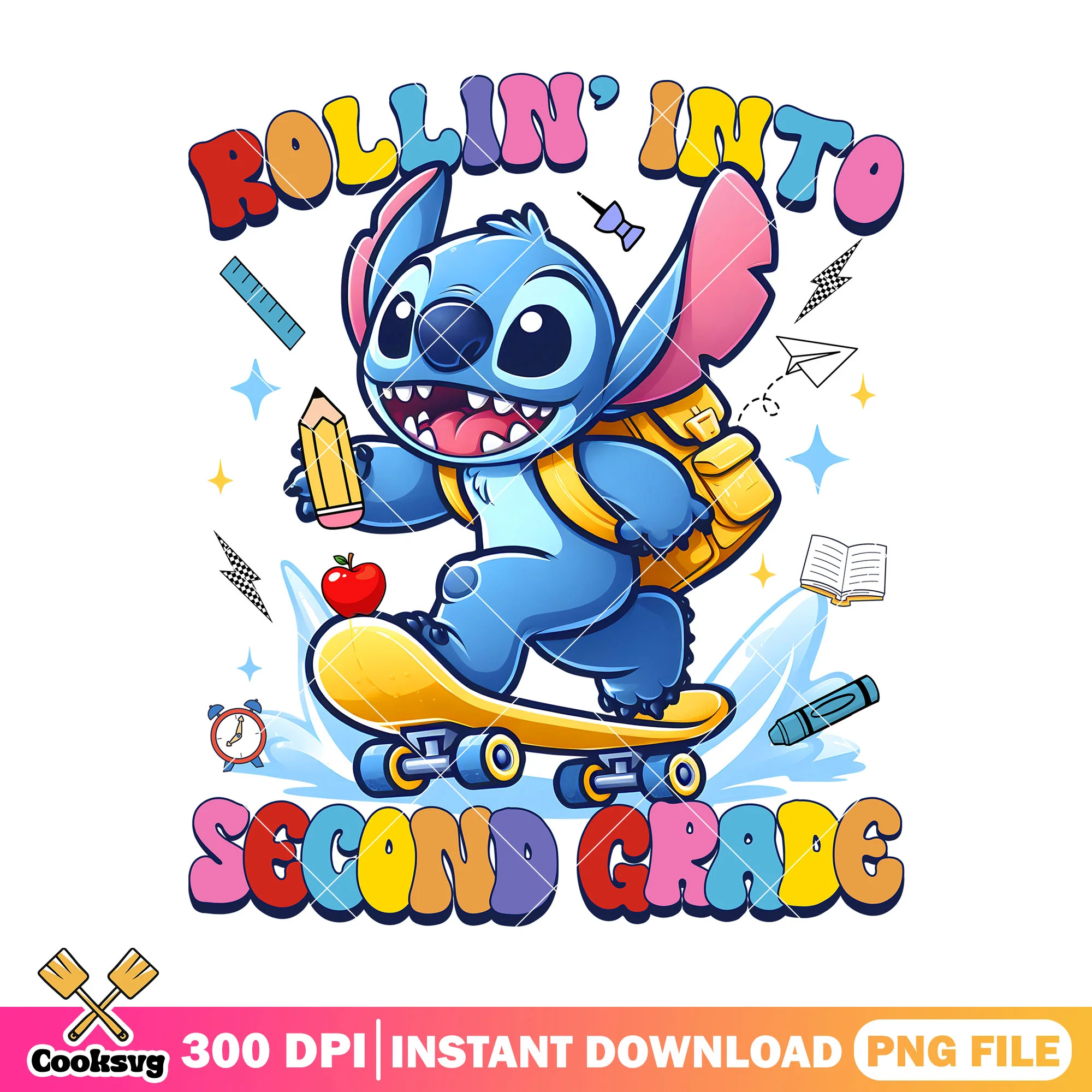 Stitch second grade design png, back to school art png, disney land png