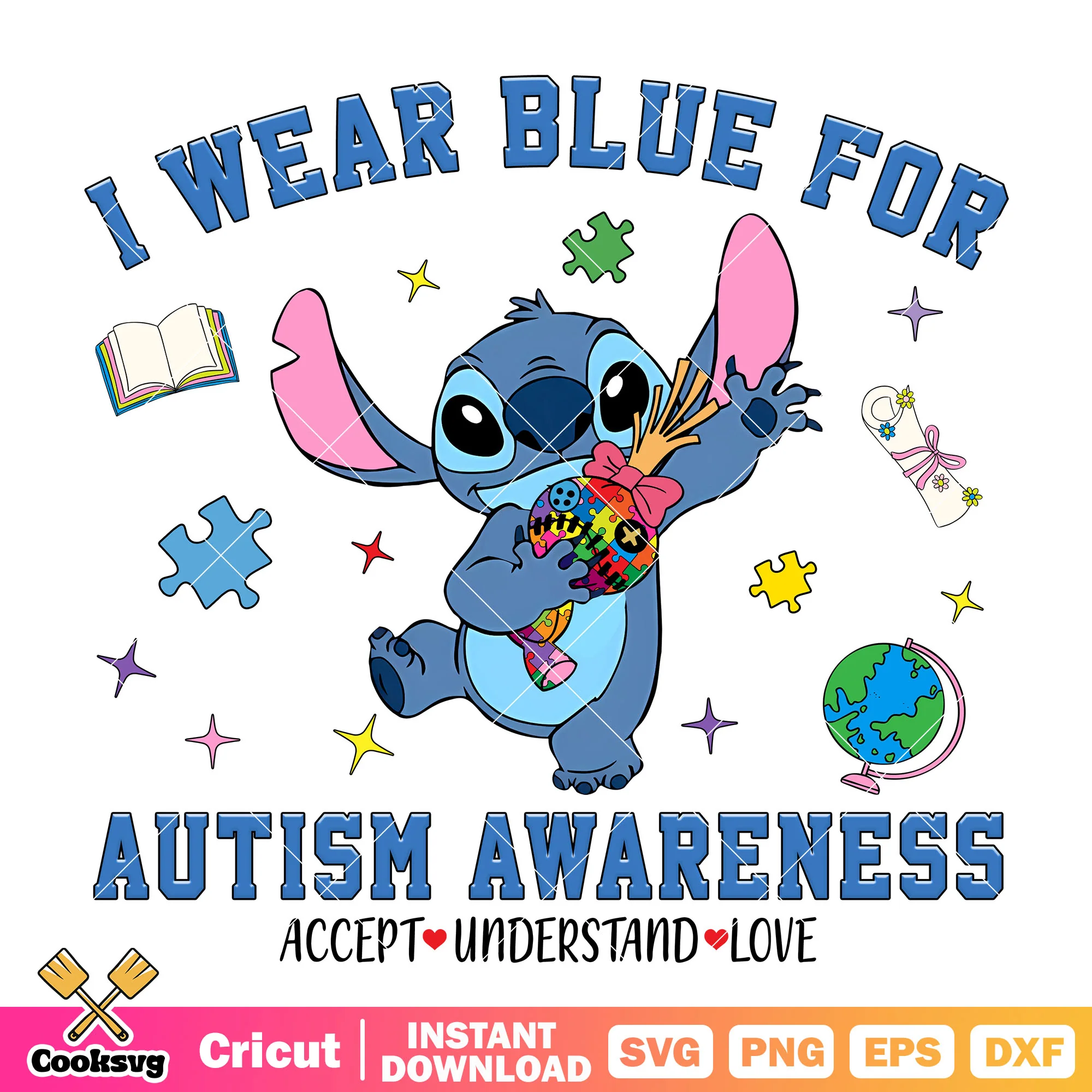 Stitch wear blue for autism awareness png, autism awareness png
