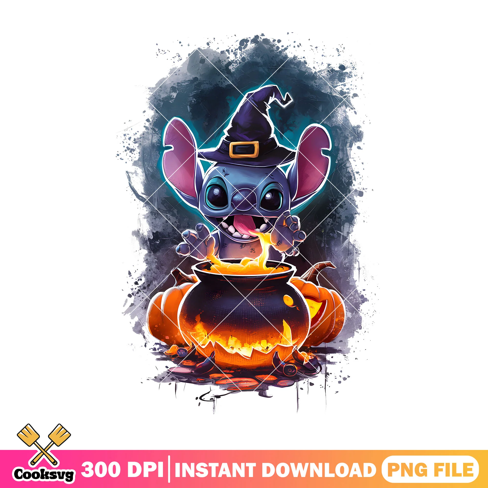 Stitch witch cauldron png, halloween custome png, disney halloween png
