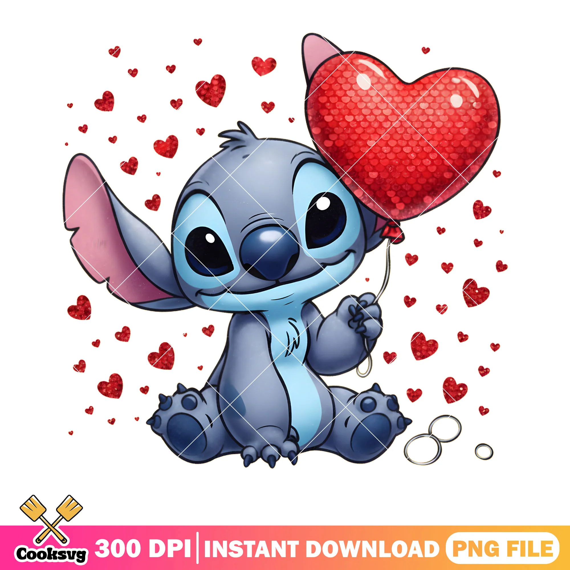 Stitch with balloon valentine png, disney png, valentine heart png