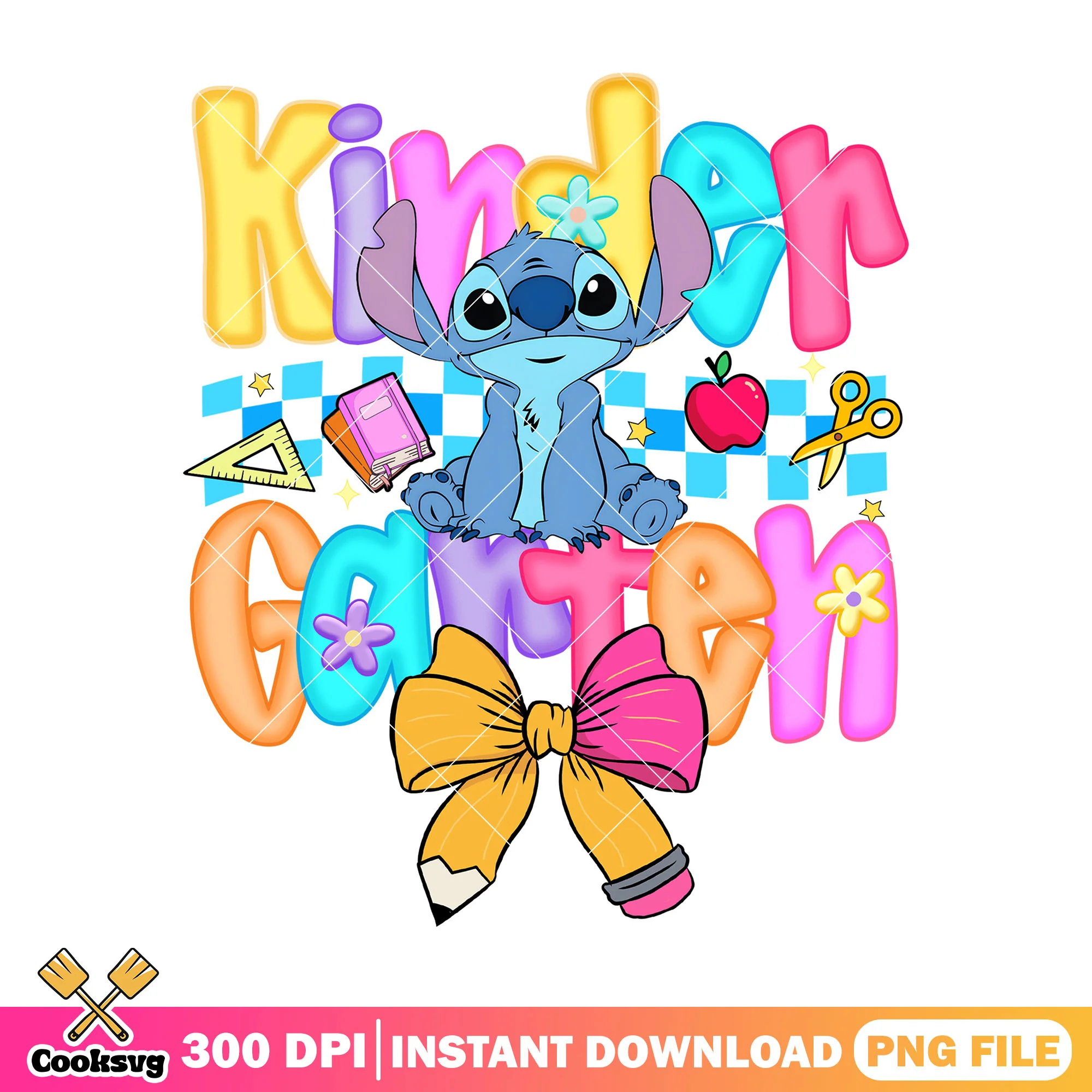 Stitch with kindergarten png, disney png, back to school art png