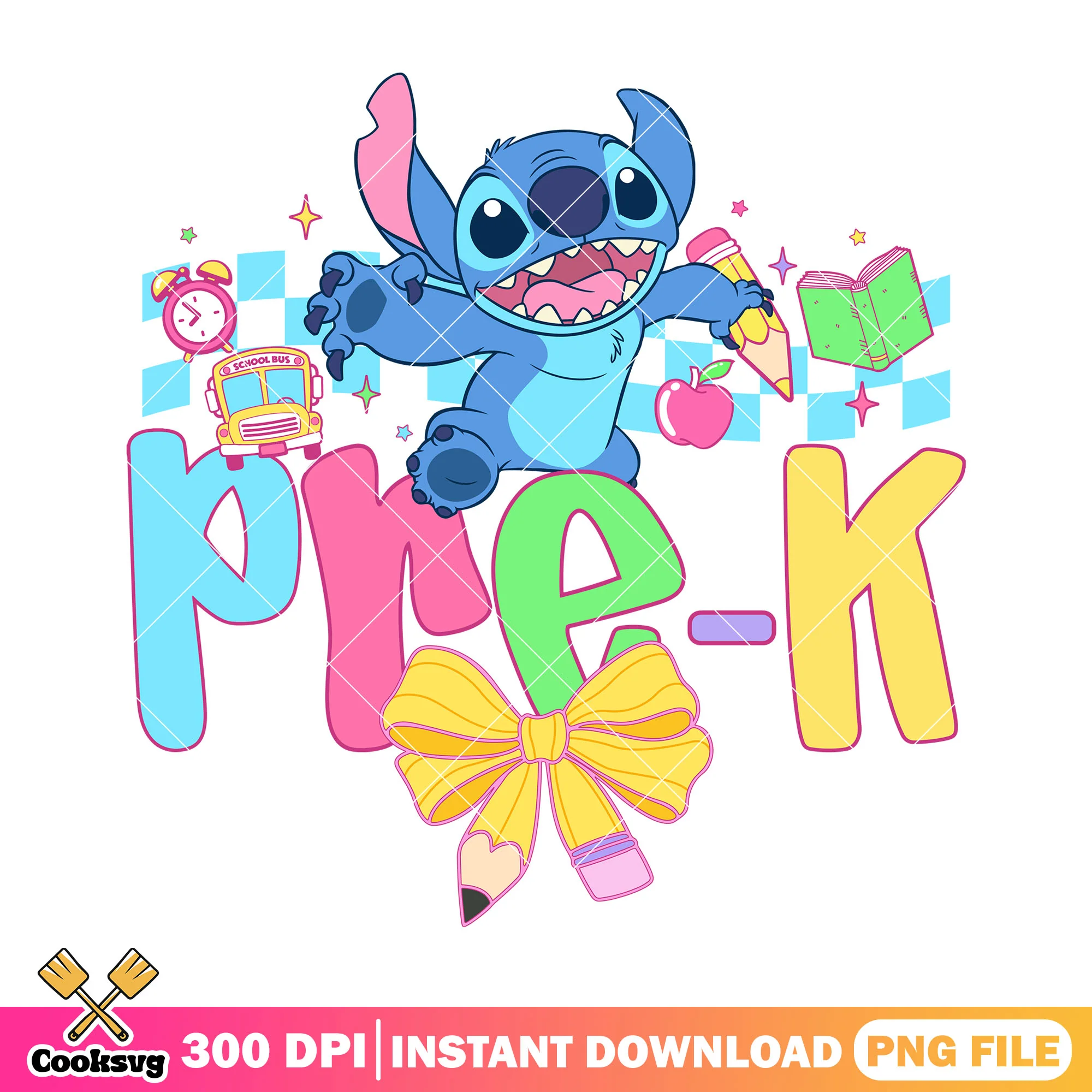Stitch with pre-k png, art disney png, go back to school png