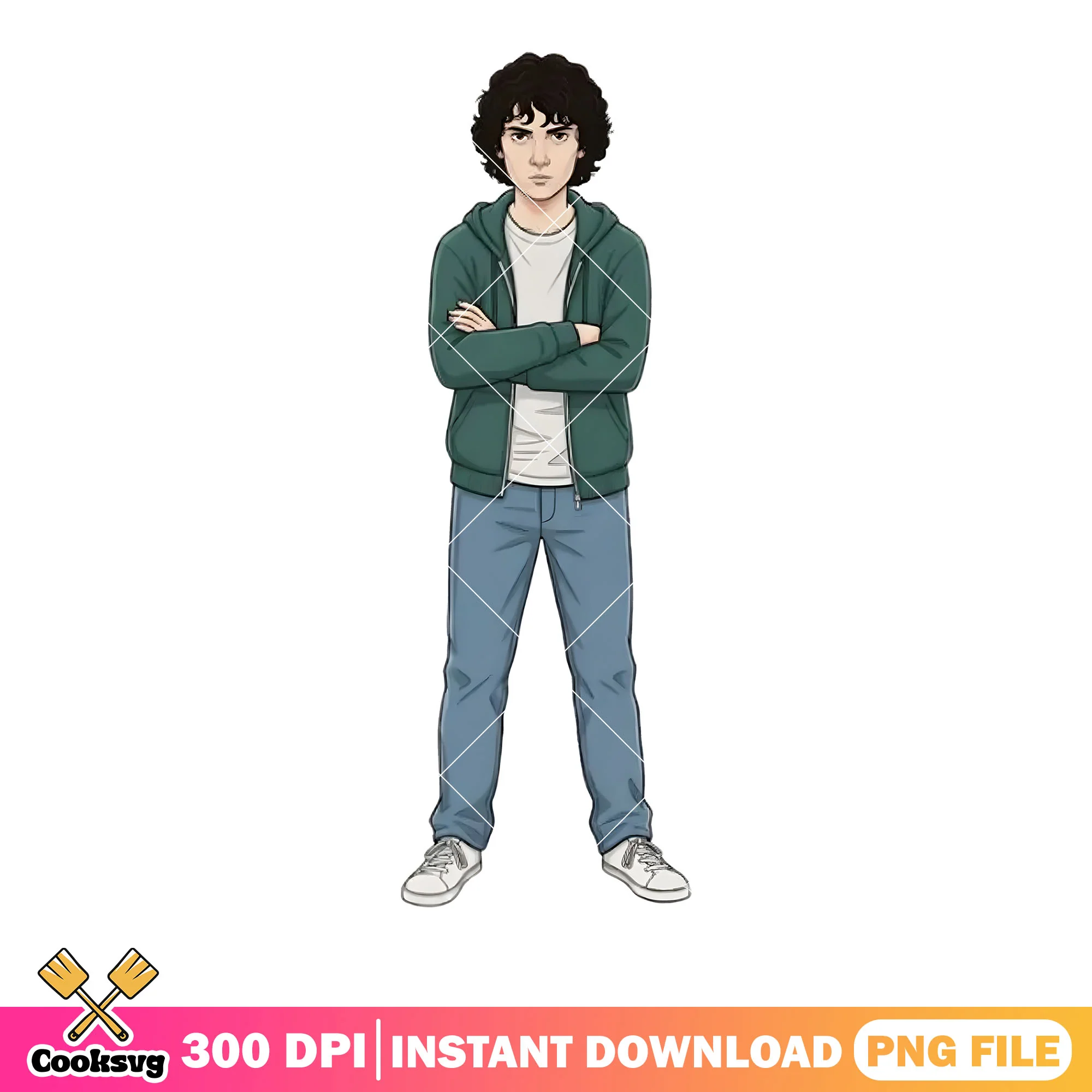 Stranger things mike png, cartoon illustration png, full body png