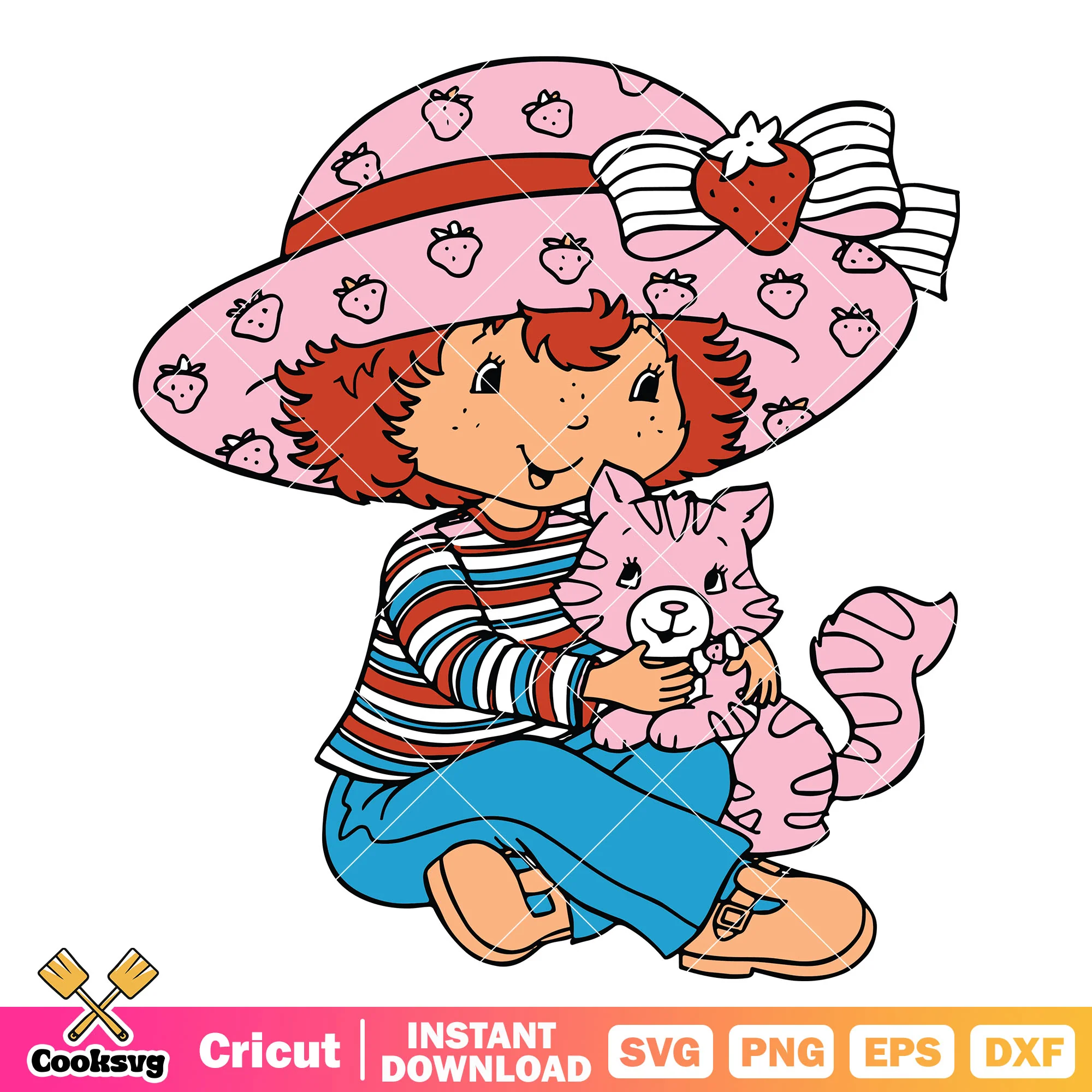 Strawberry Shortcake and cat png, Strawberry Shortcake png