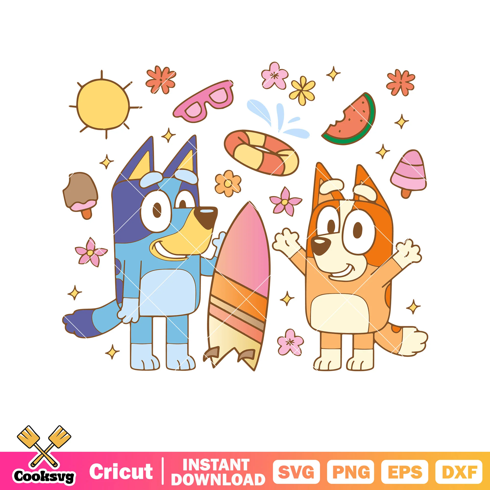 Summer with bluey and bingo times svg, bluey bingo svg, bluey summer svg