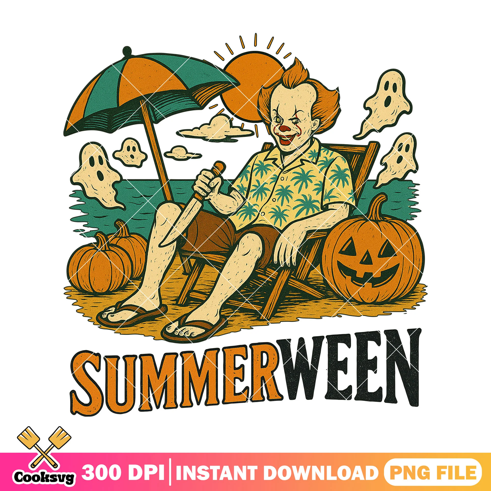 Summer with pennywise png, pennywise horror png, spirit halloween png
