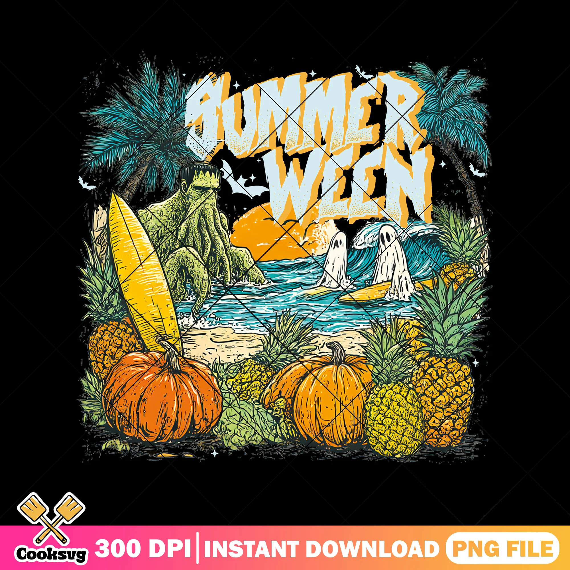 Summerween horror beach design png, summer vibes png