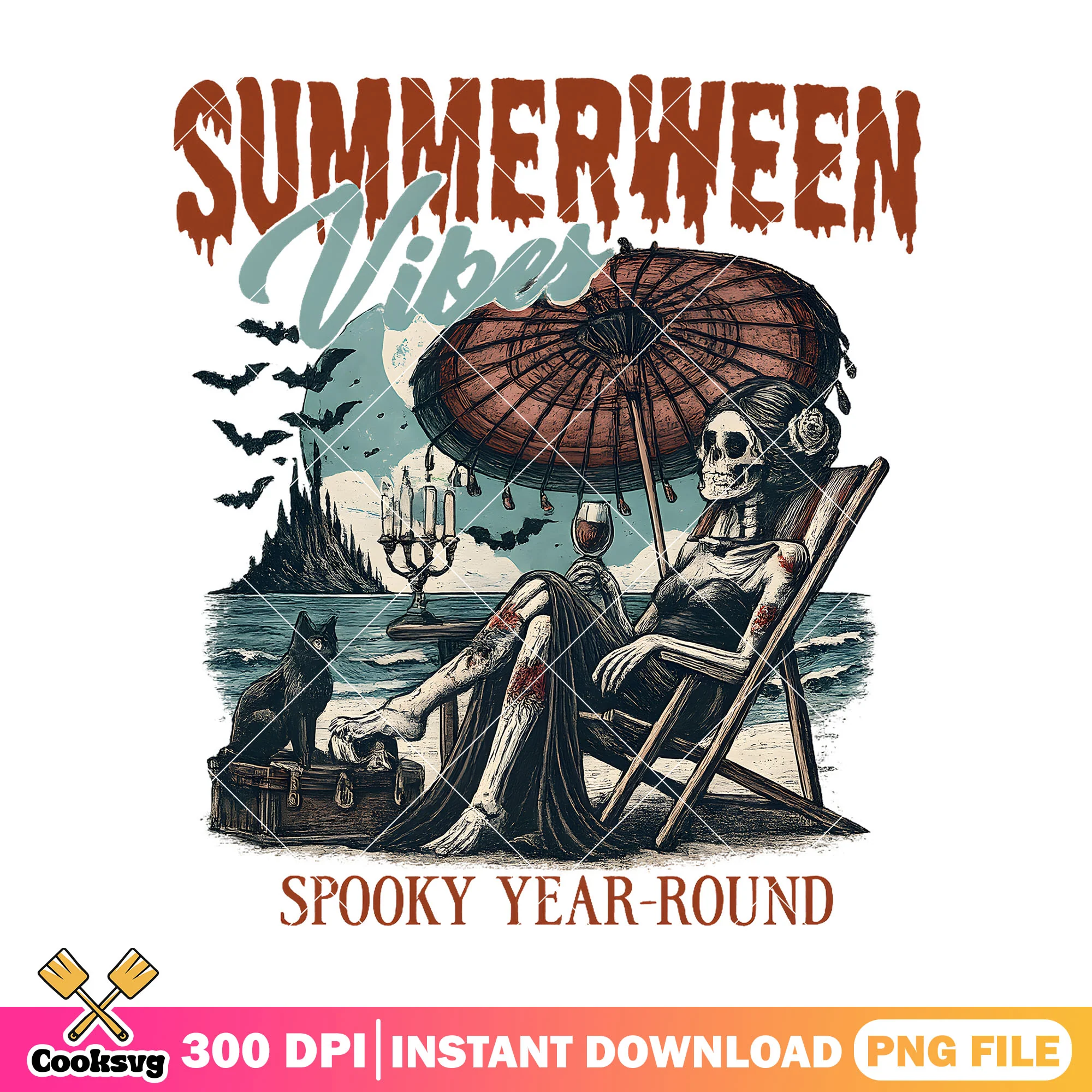 Summerween vibes skeleton girl png, summer ween png, spooky vibes png