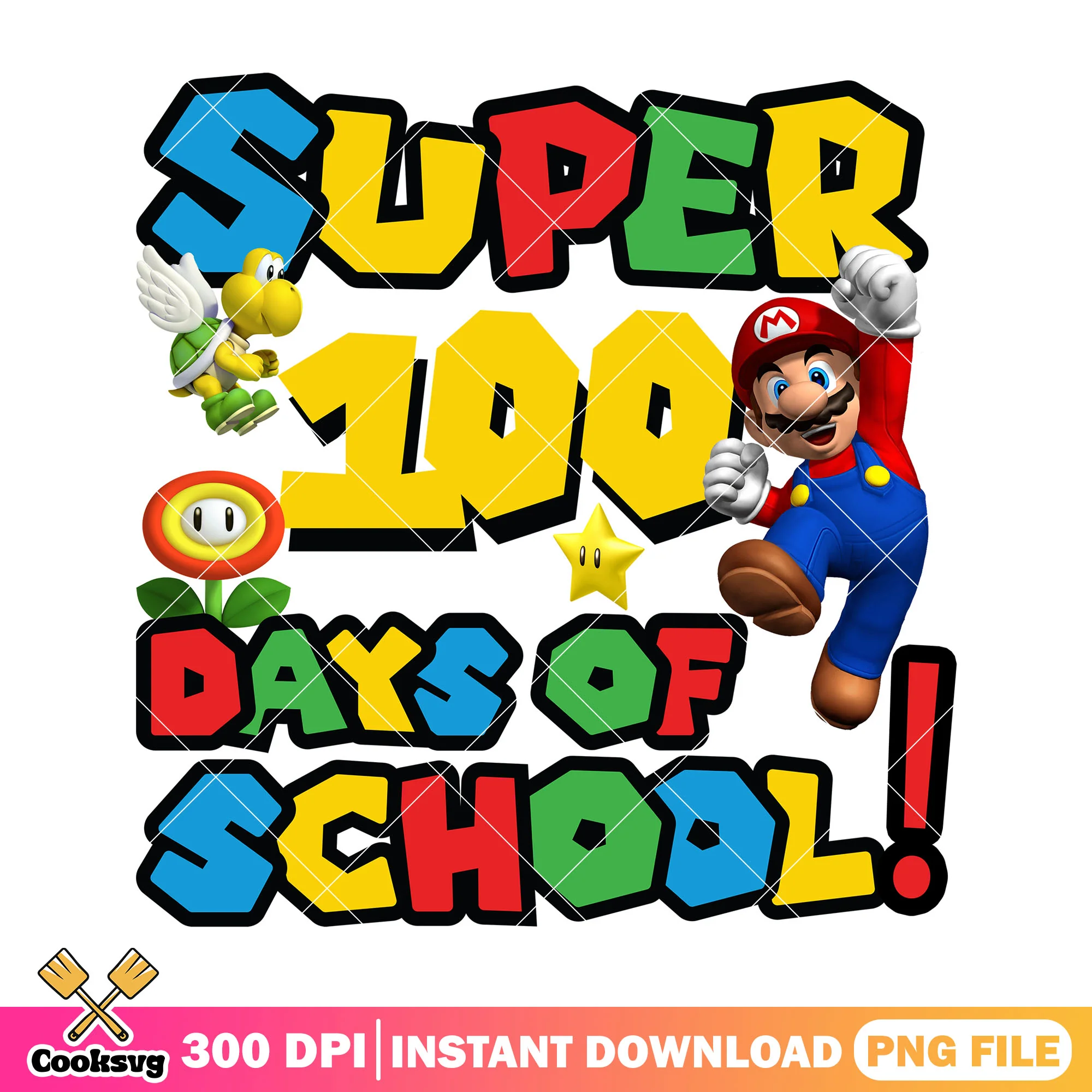 Super 100 days of school png, mario art png, back to school student png