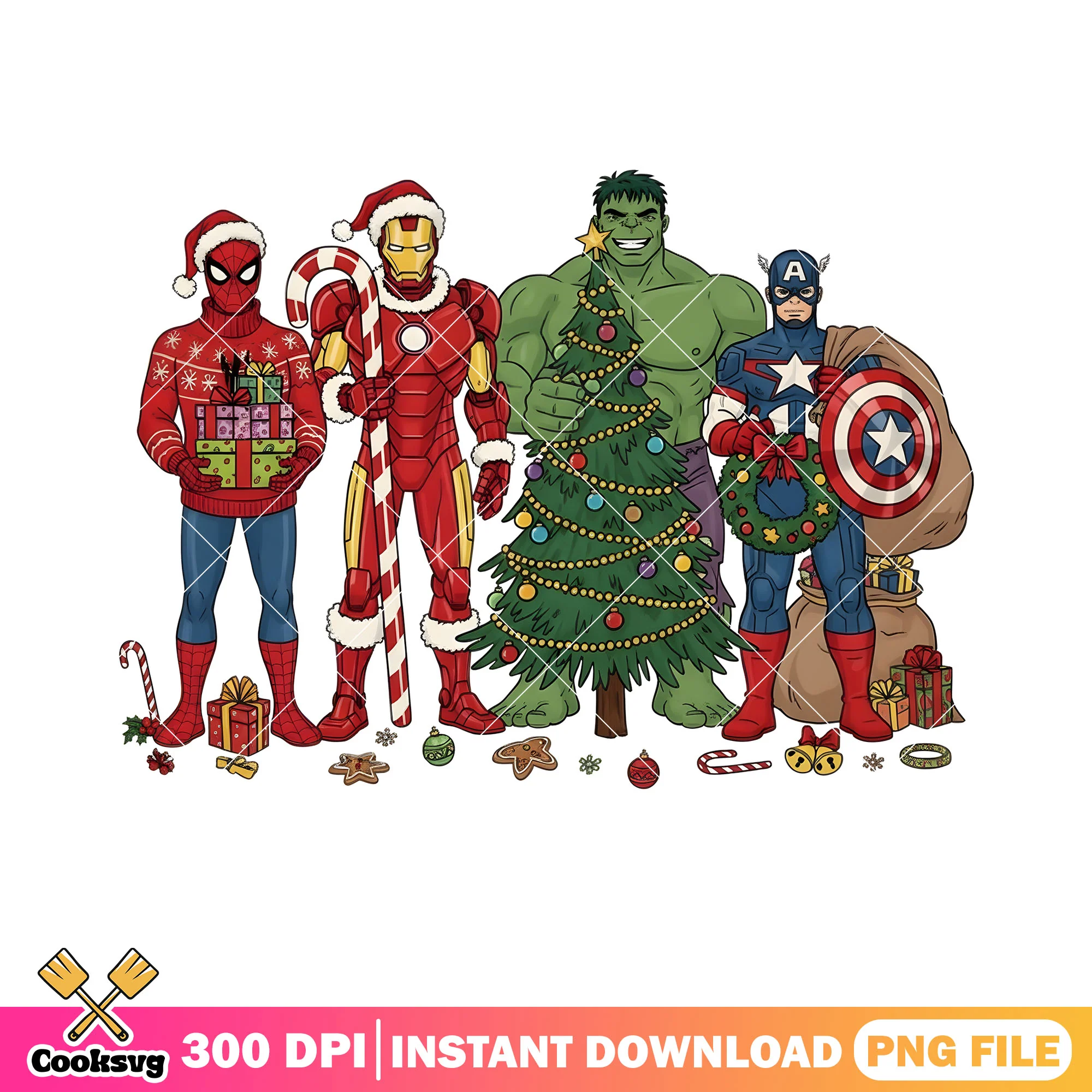Super heroes christmas png, Marvel christmas png, christmas tree png