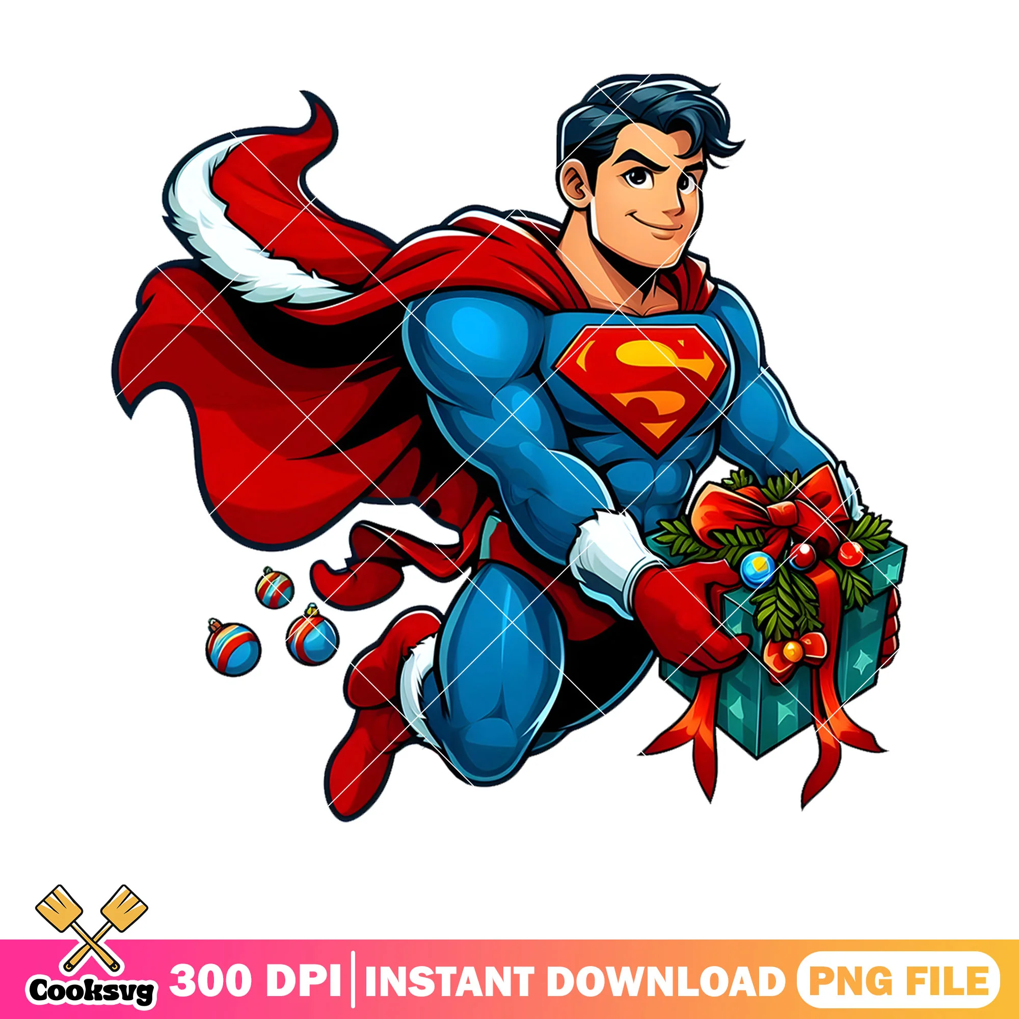 Superman flying christmas png, gift delivary flying png, superhero png