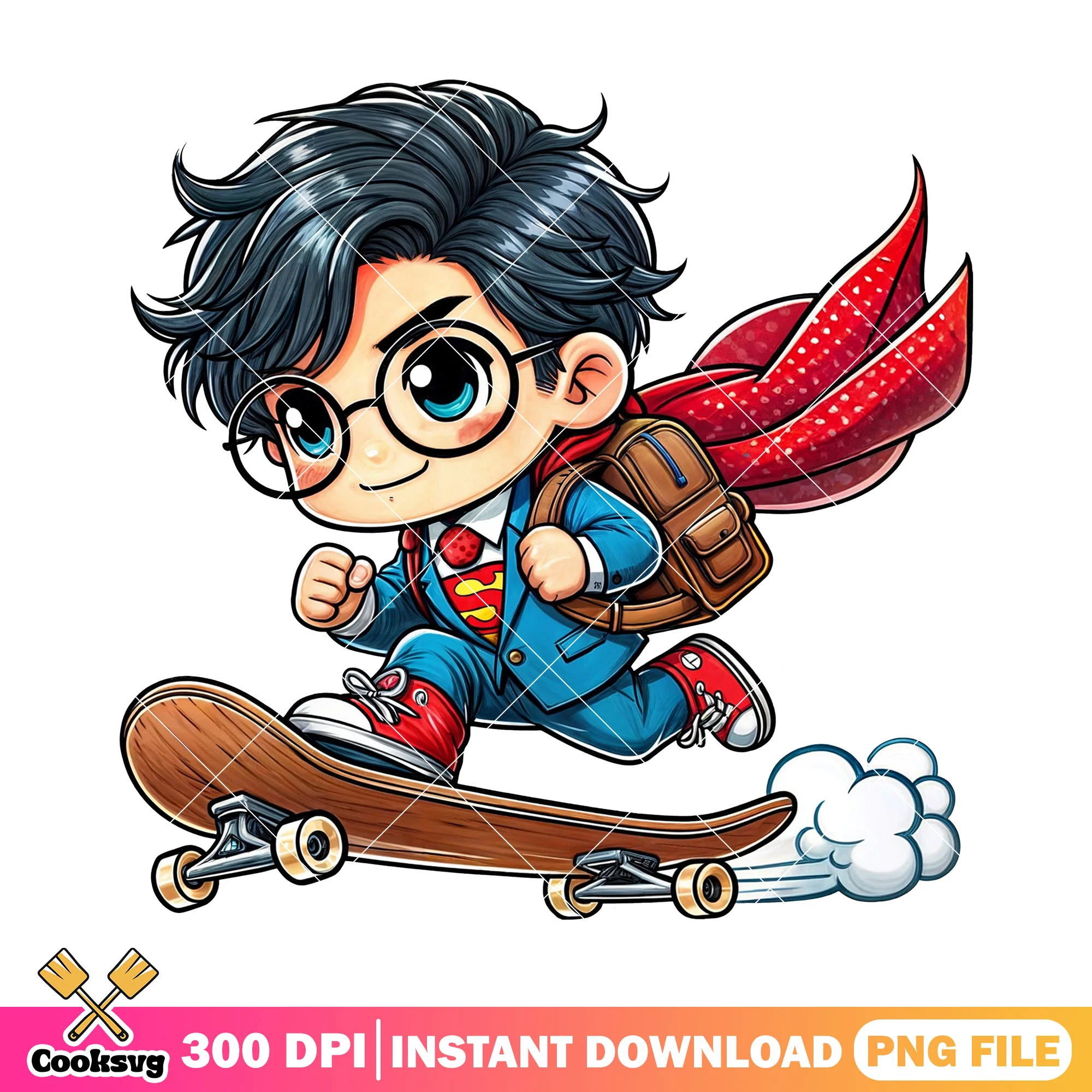 Superman go skateboard png, superman art png, back to school day png