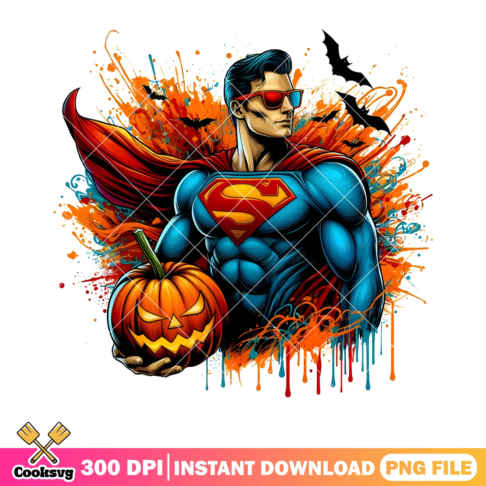 Superman halloween png, halloween dc comics png, superhero spooky png