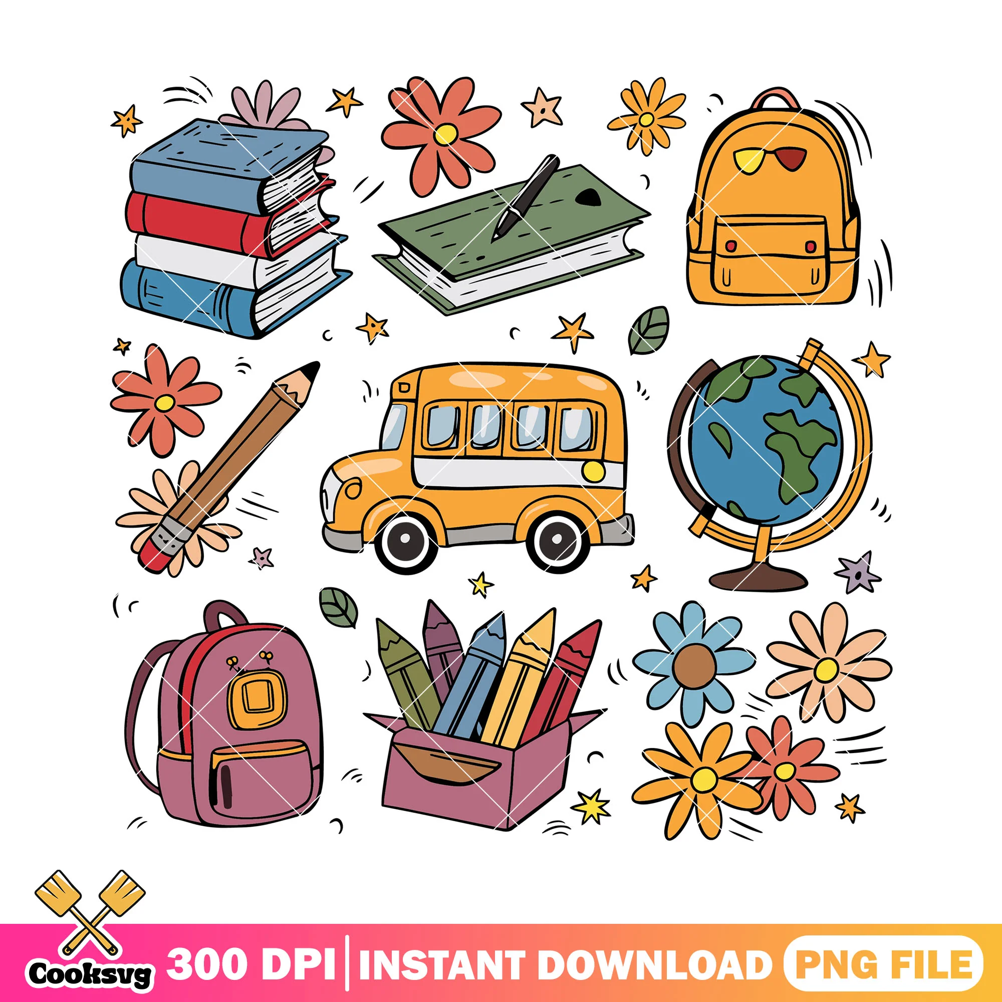 Supplies school design png, back to school art png, items art png