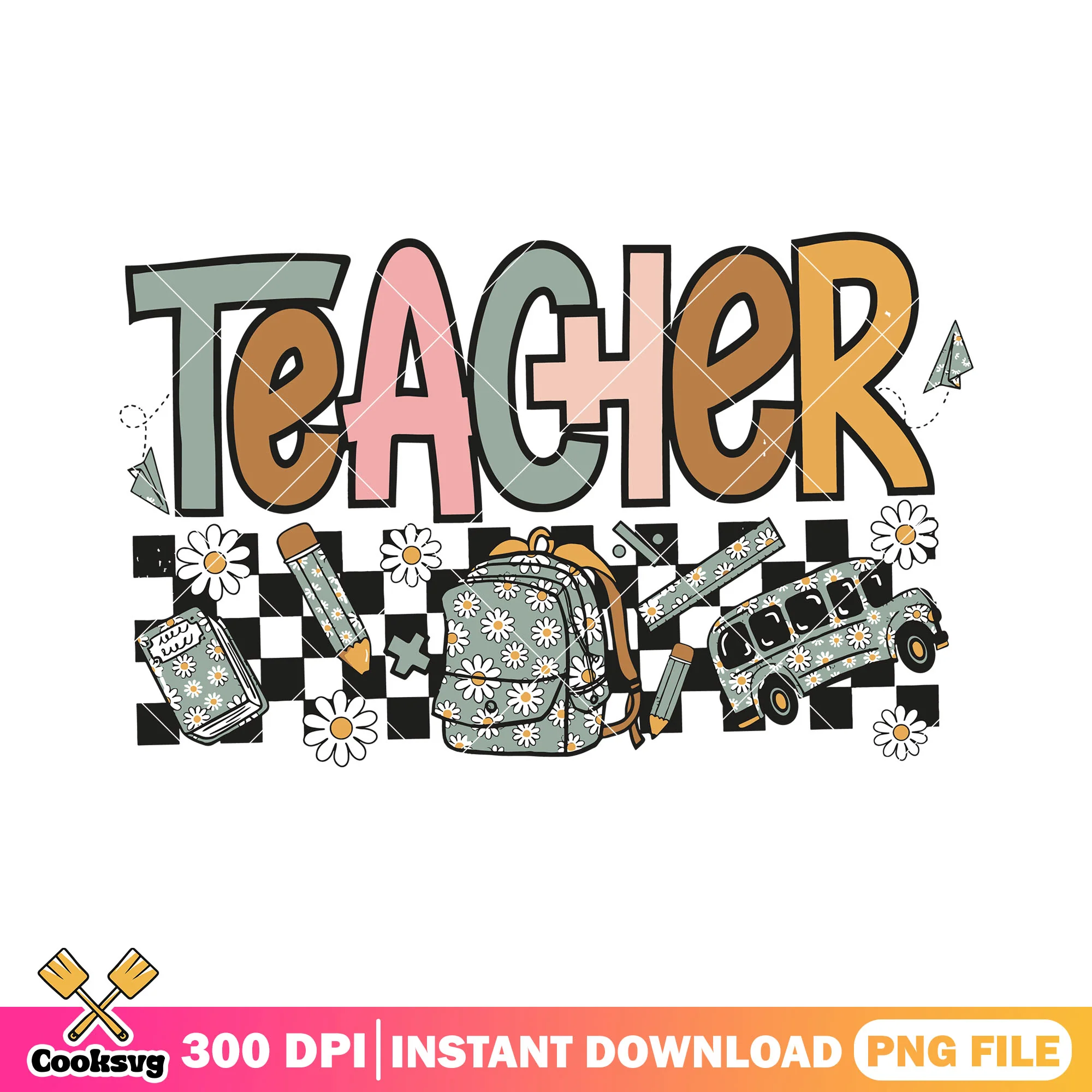 Supplies with teacher png, green items png, back to school art png