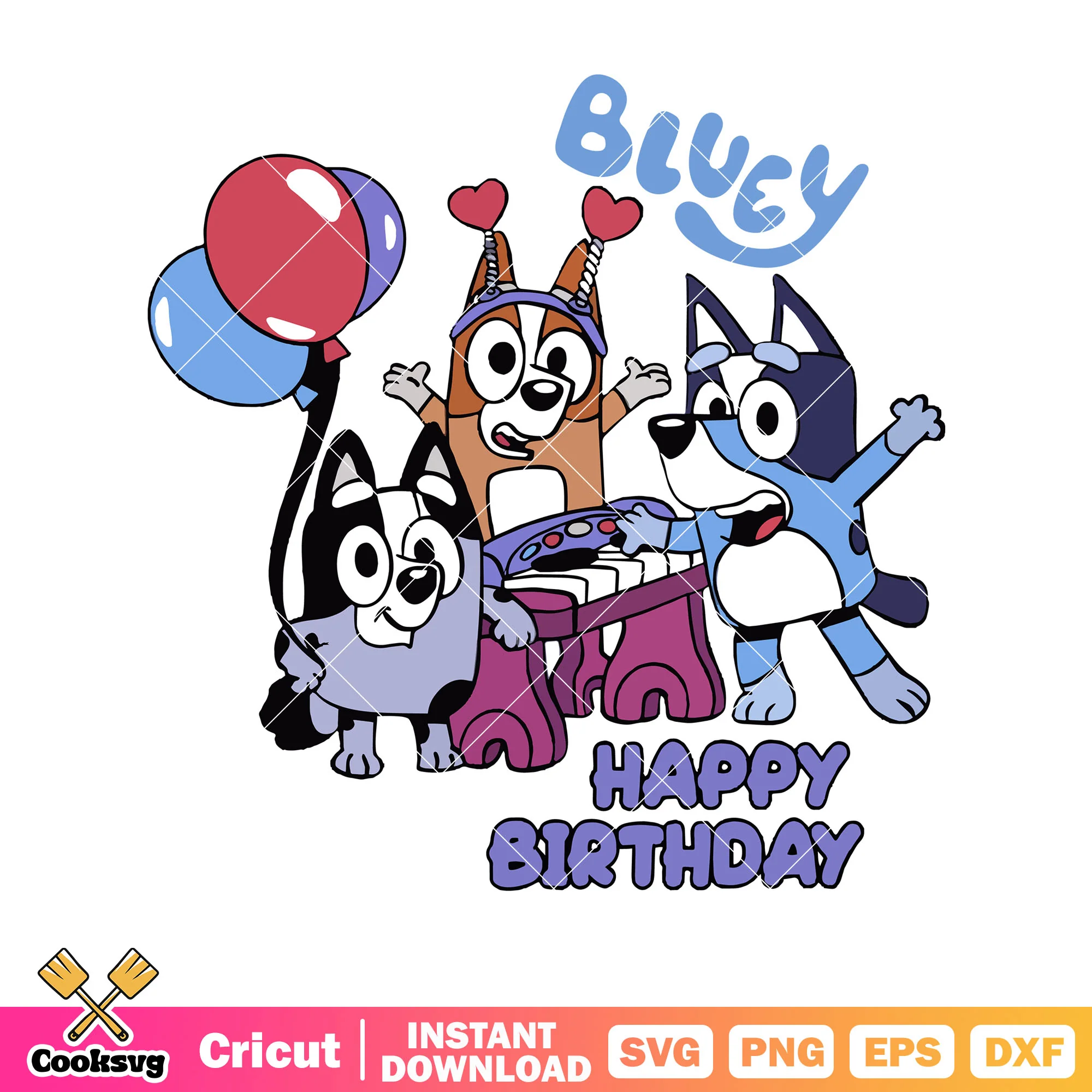 Surprise bluey happy birthday svg, bluey event svg, bluey birthday svg