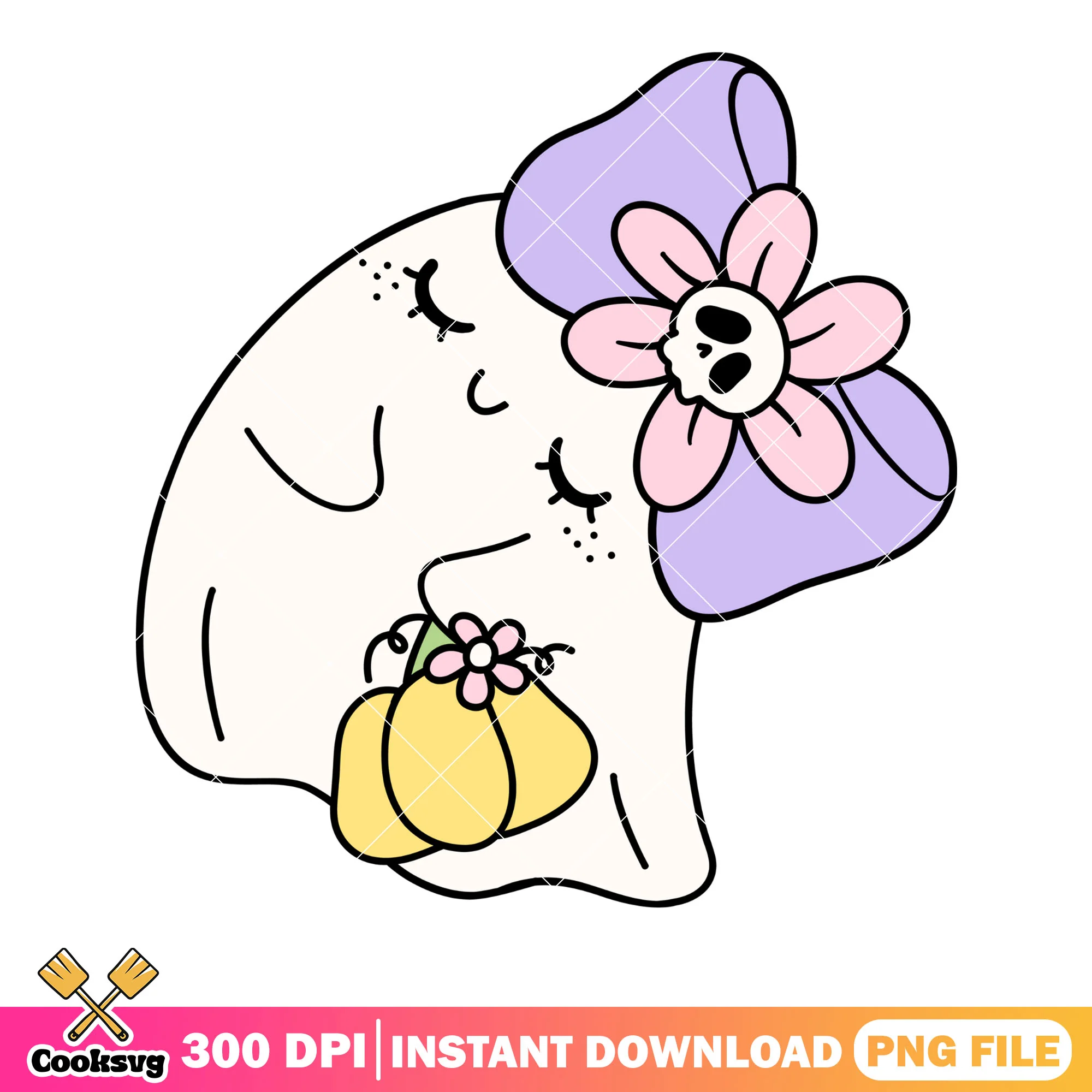 Sweet baby ghost png, purple bow tie png, crazy halloween night png