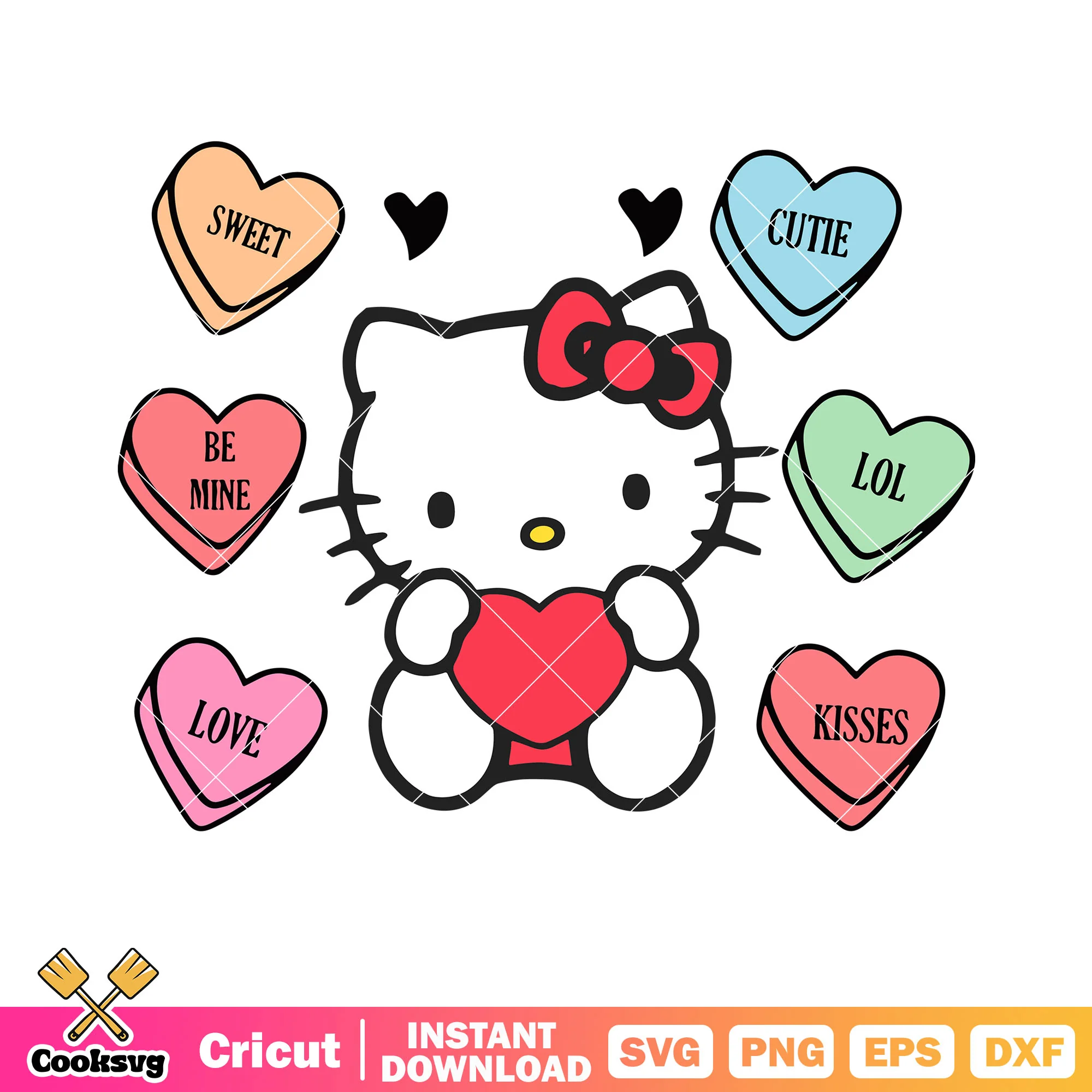 Sweet cute lol kisses svg, red bow tie svg, hello kitty svg