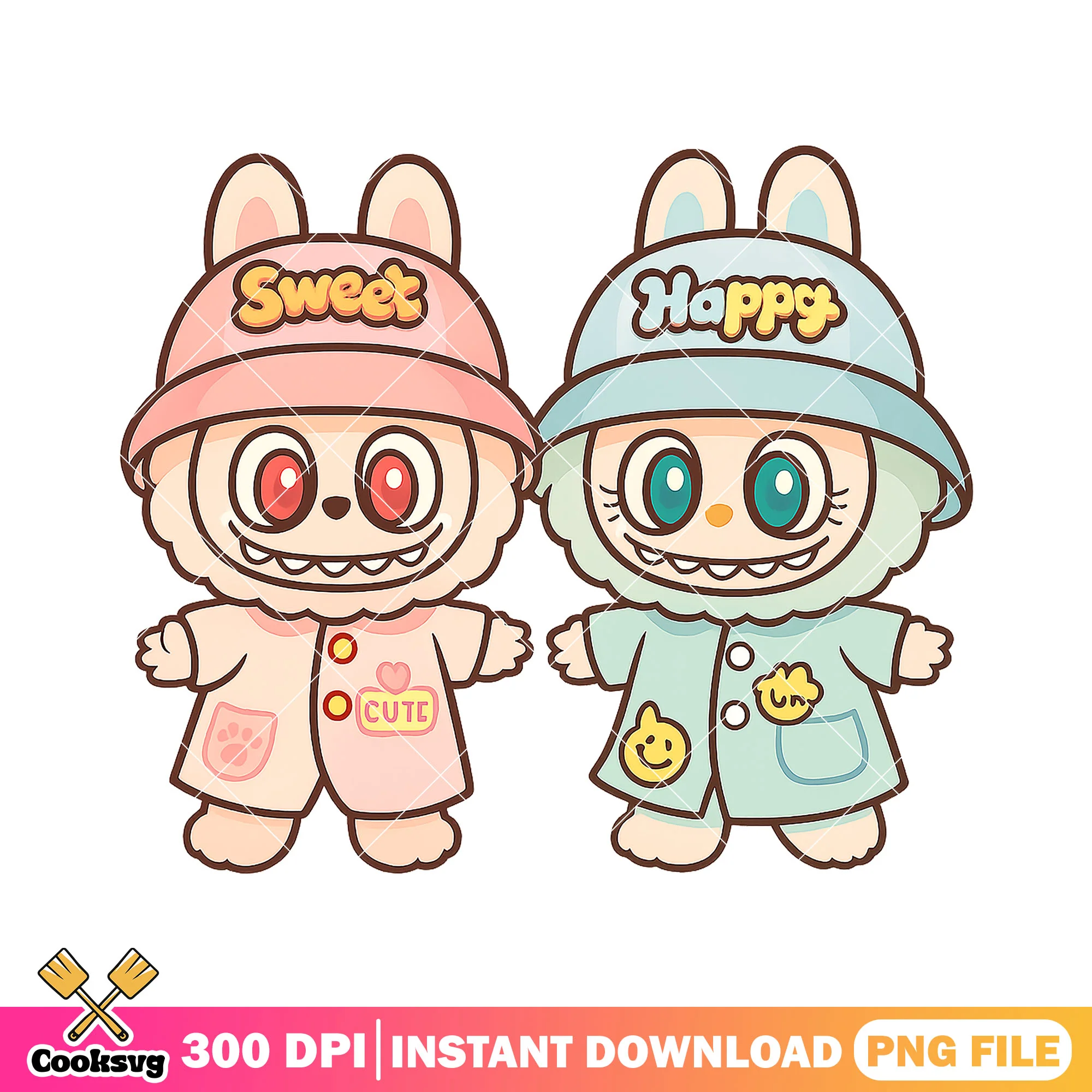 Sweet joyful labubu png, labubu friends png, couple cute png