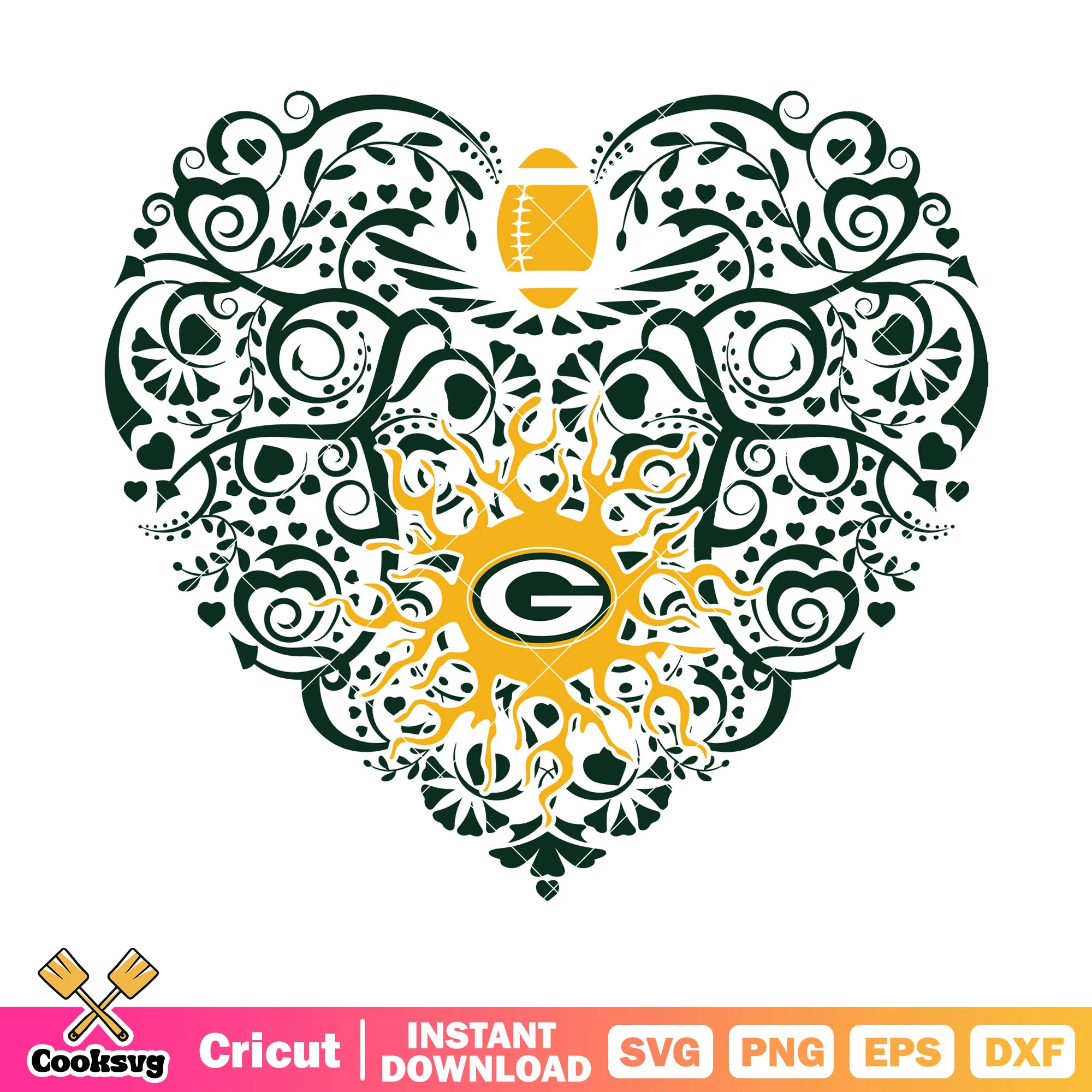 Swirl heart G svg, Green Bay Packers svg, nfl wilson svg