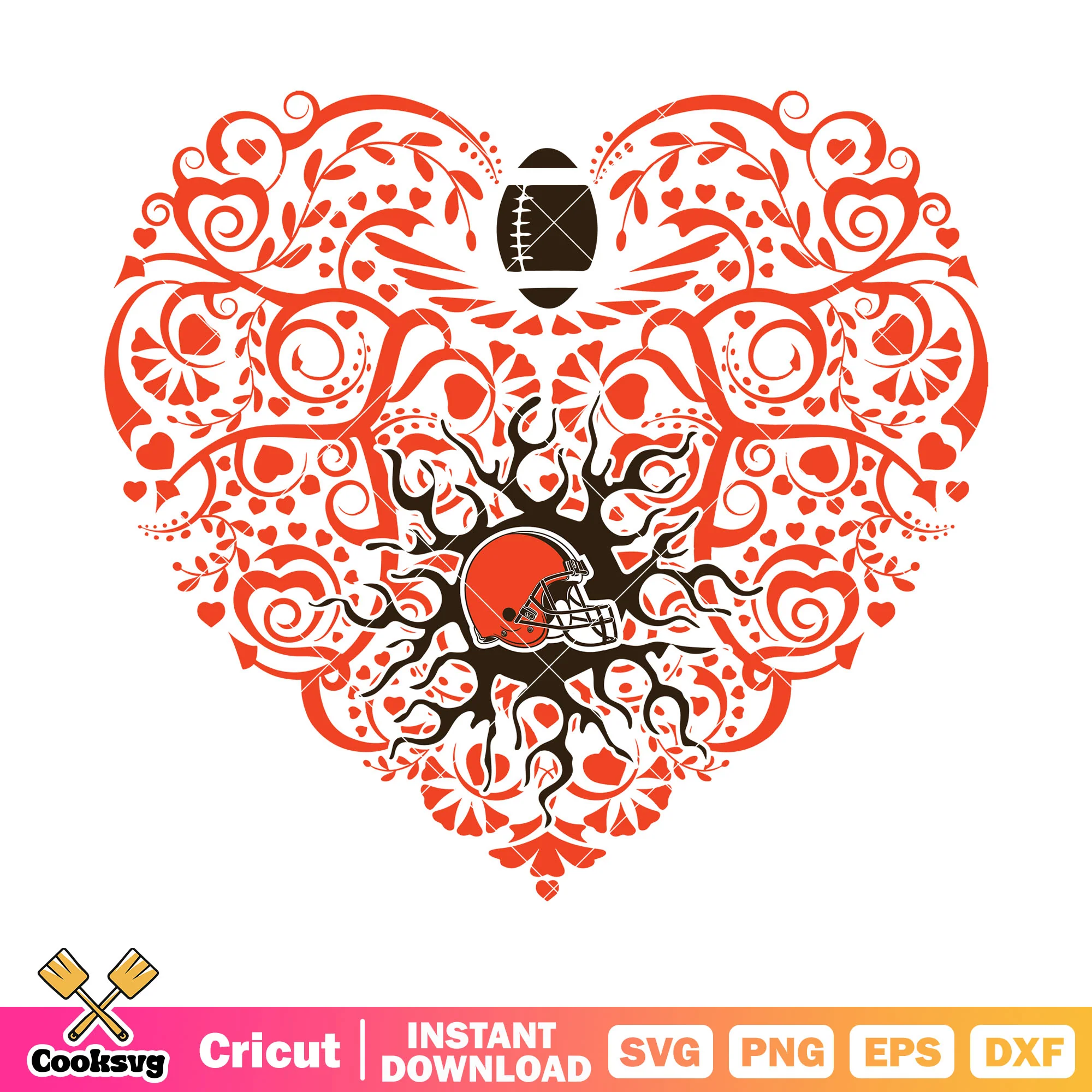 Swirls heart scrum cap svg, usa football svg, cleveland browns svg
