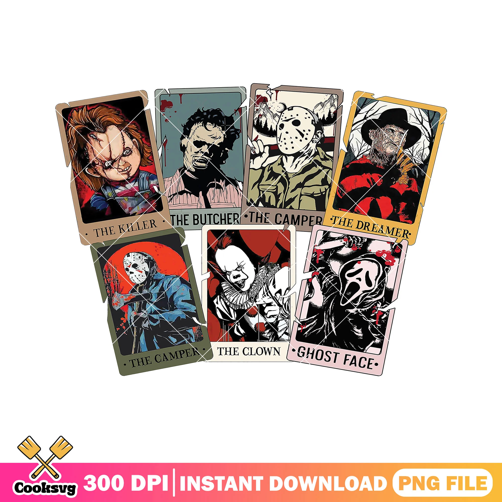 Tarot card of horror characters design png, tarot png, horror films png