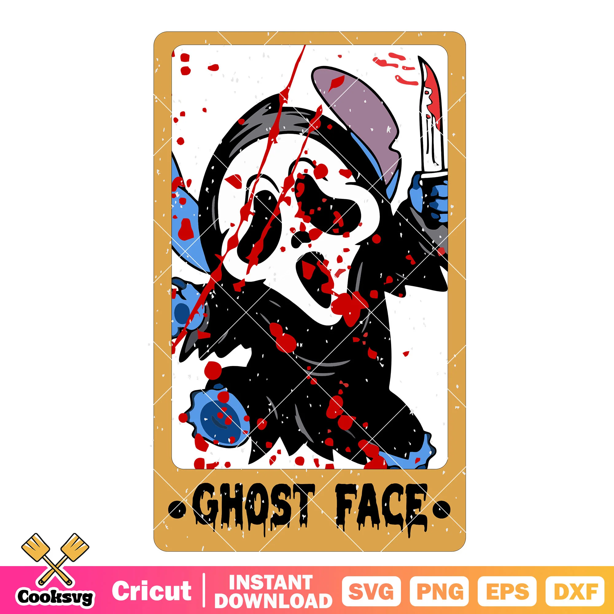 Tarot stitch ghost face svg, halloween tarot svg, stitch horror svg