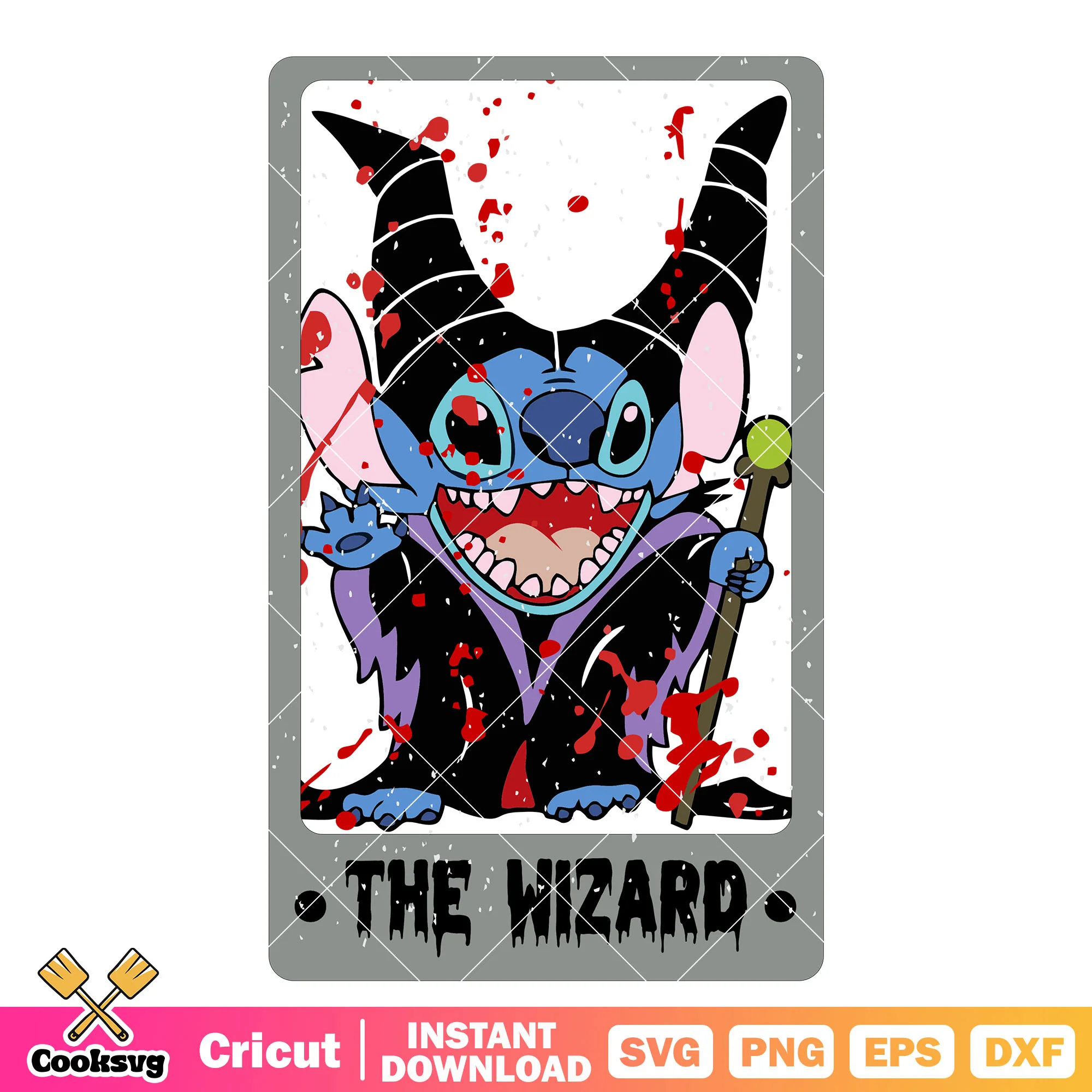 Tarot stitch wizard svg, halloween tarot cards svg, stitch costume svg