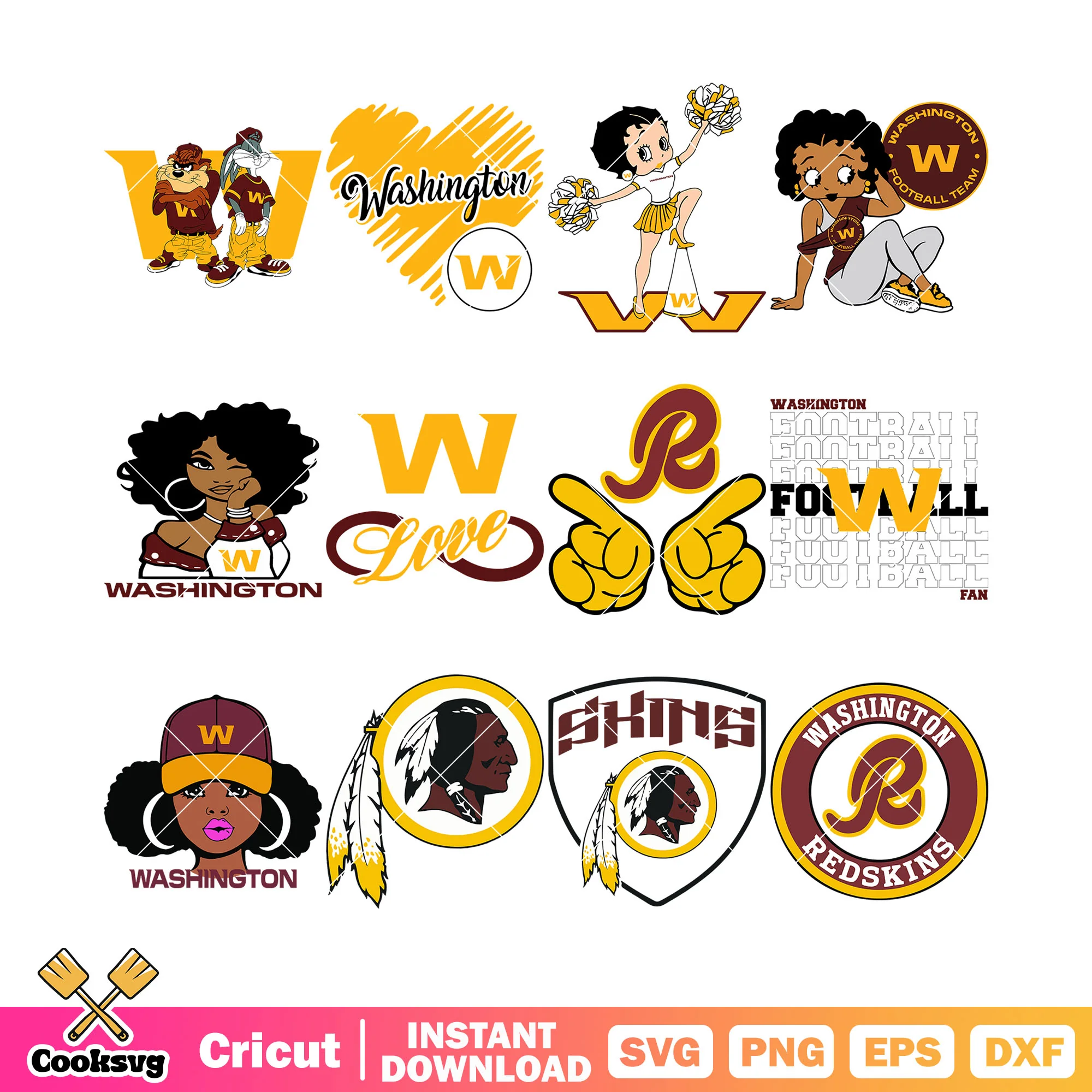 Tasmanian washington bundle svg, betty boop svg, redskins washington svg