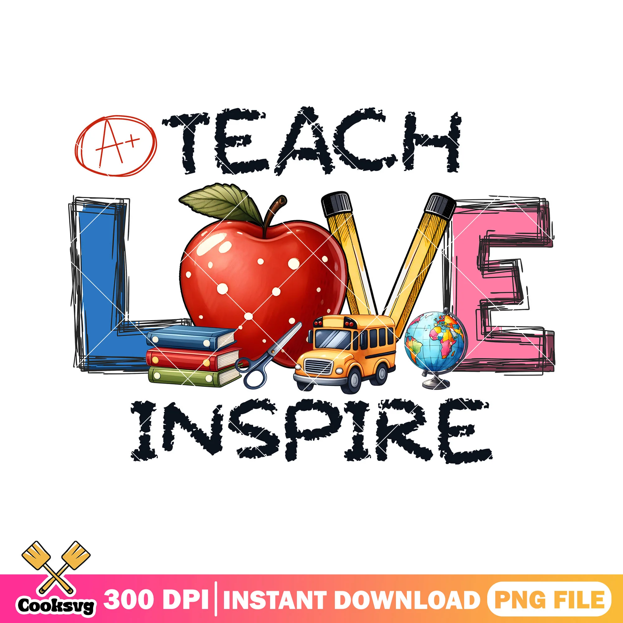 Teach love design file png, red apple png, back to school art png
