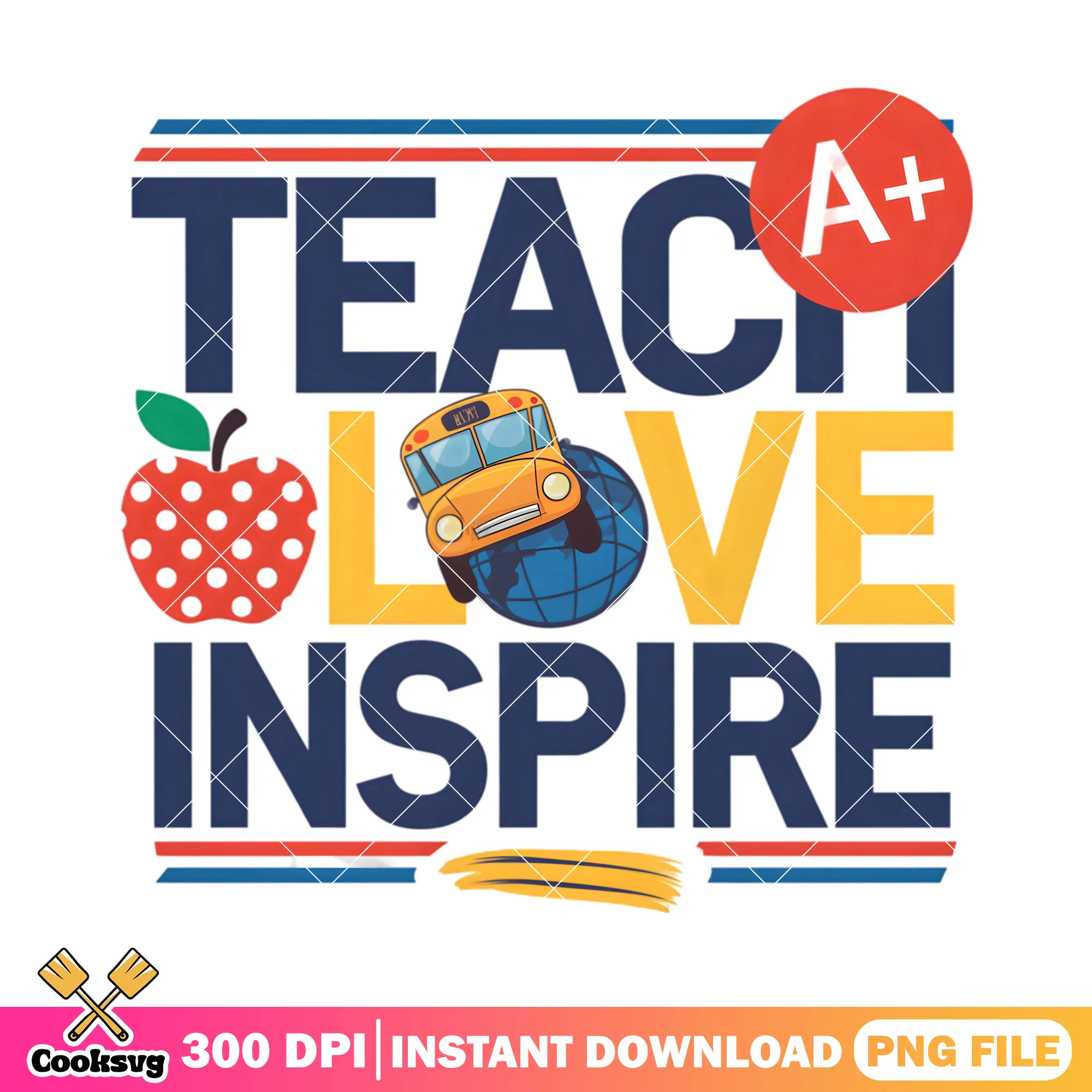 Teach love inspire png, go back to school png, red apple png
