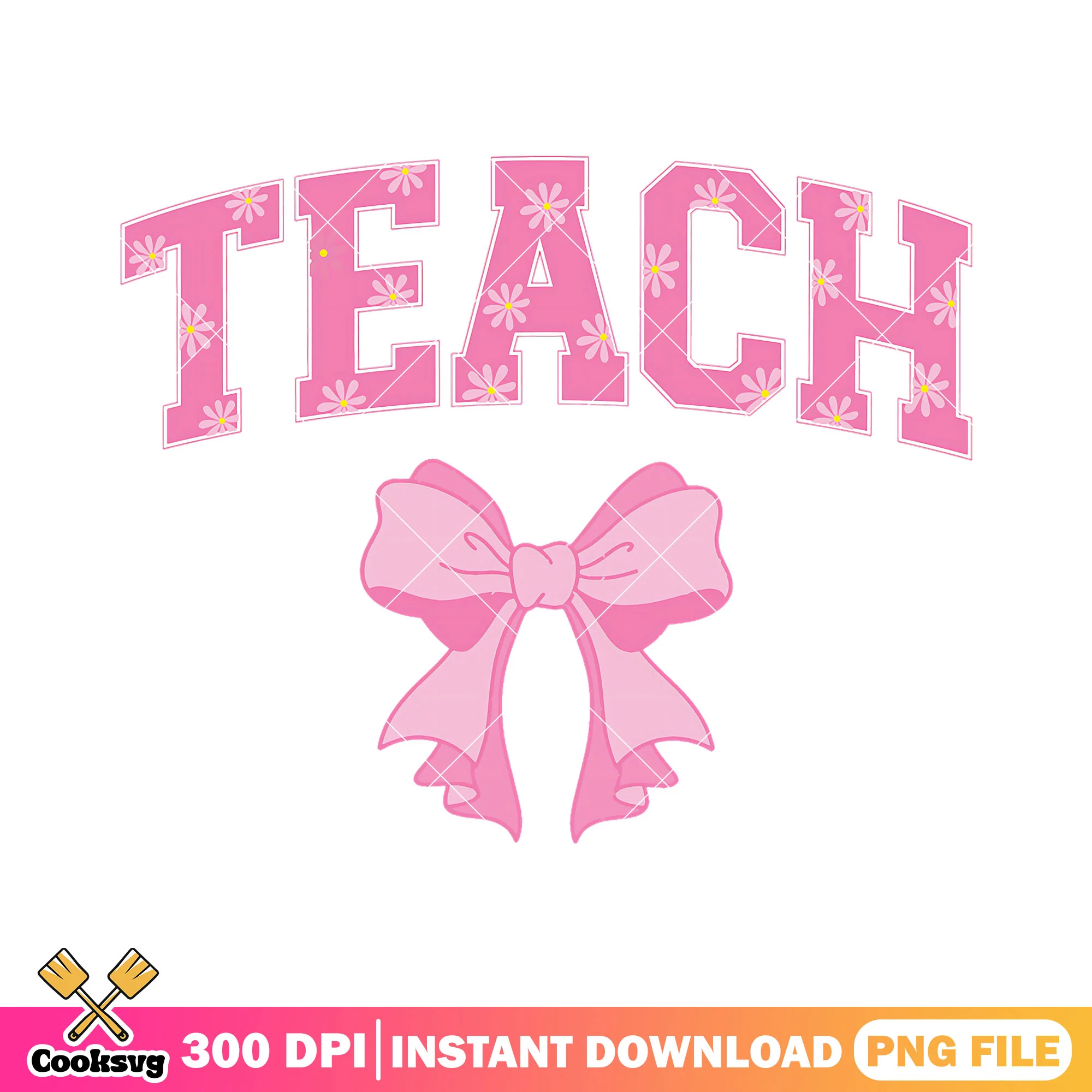 Teach with pink bow png, back to school art png, bow pink png