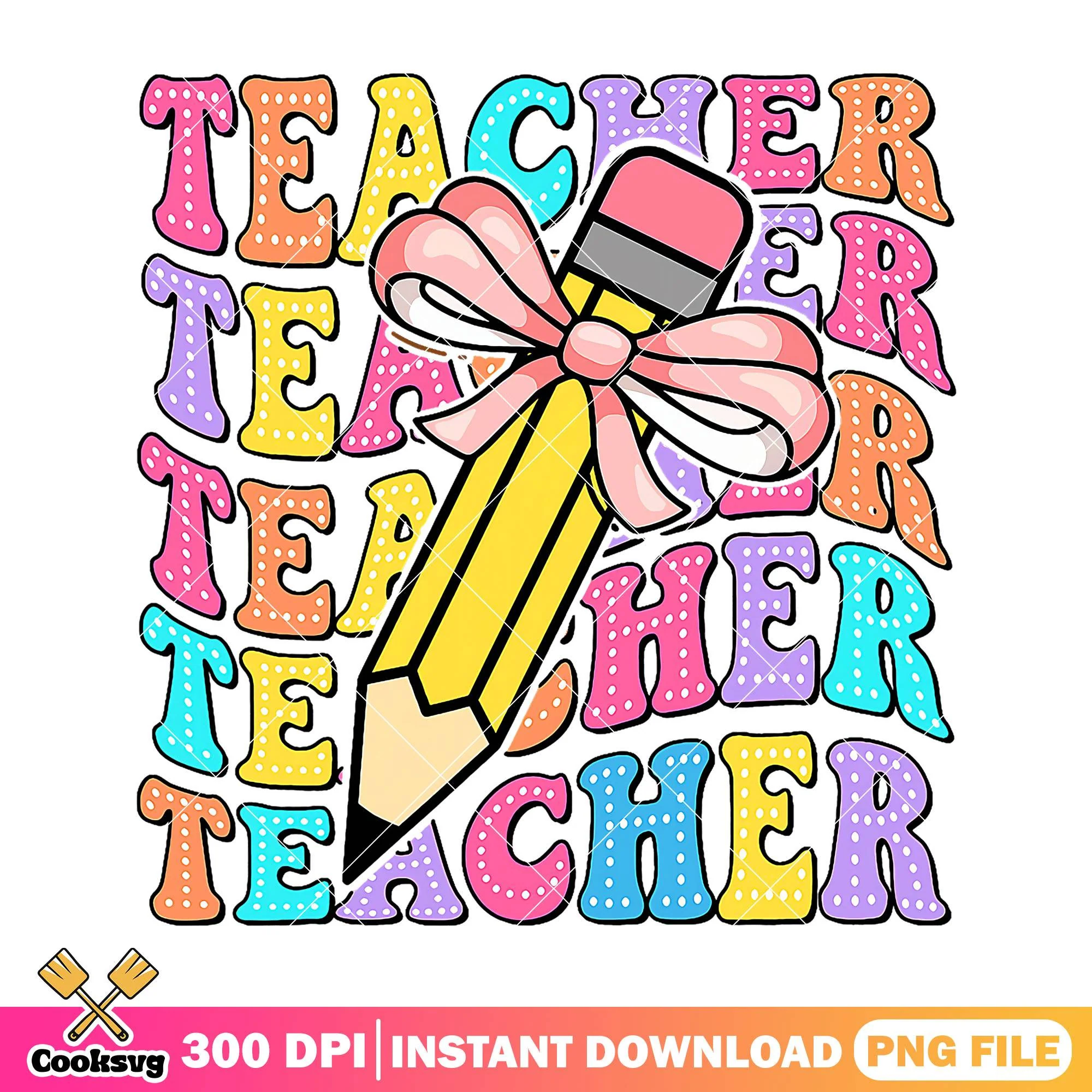 Teacher bow pencil design png, back to school png, font colors png