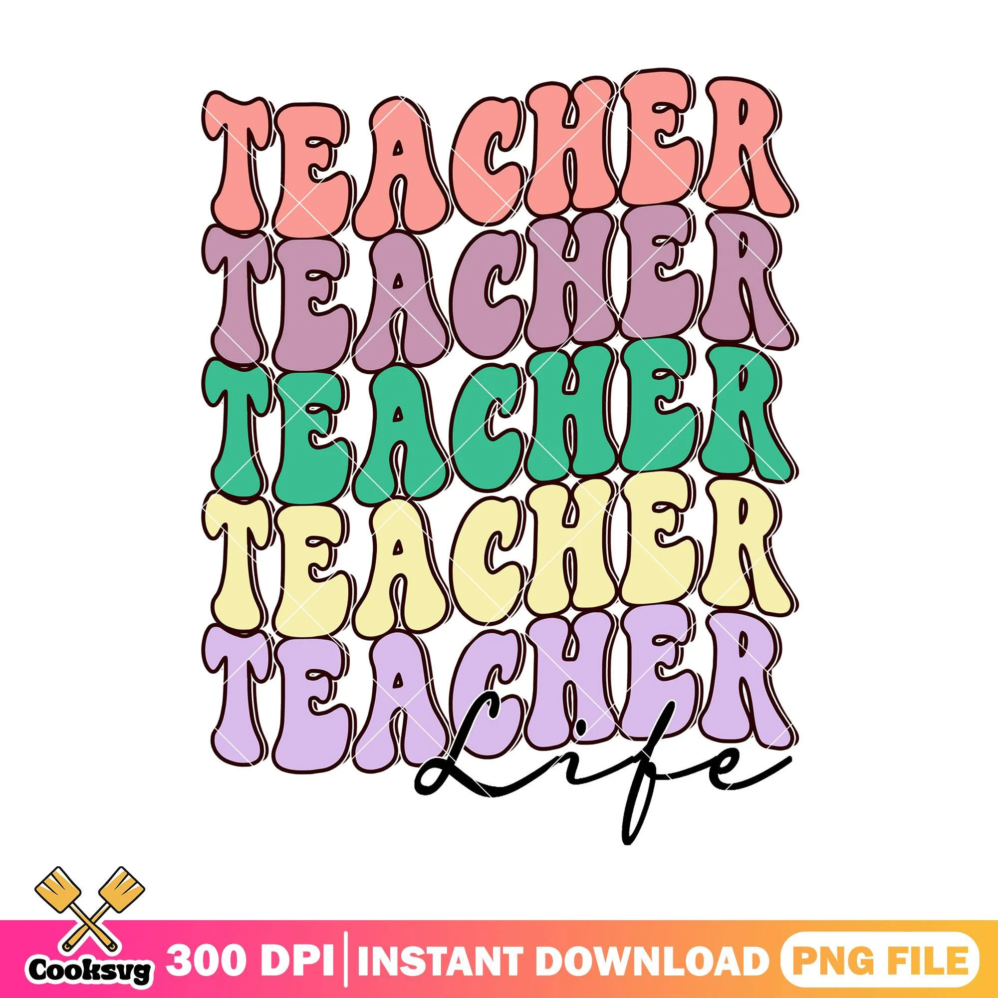 Teacher life illustration png, back to school art png, cute font png